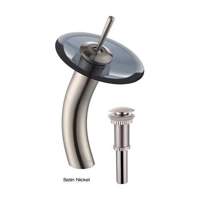 Kraus Single Hole & Handle Vessel Glass Waterfall Bathroom Faucet with Pop-Up Drain with Glass Disk KGW-1700 - MT - Mrs Treak
