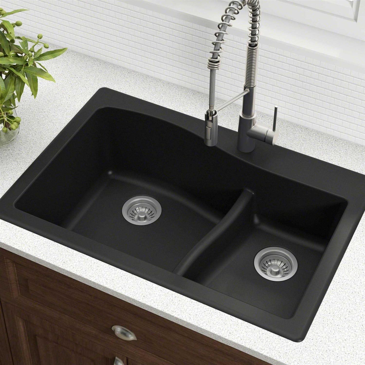 Kraus Quarza 33 Dual Mount 60/40 Double Bowl Granite Kitchen Sink KGD-442 - MT - Mrs Treak