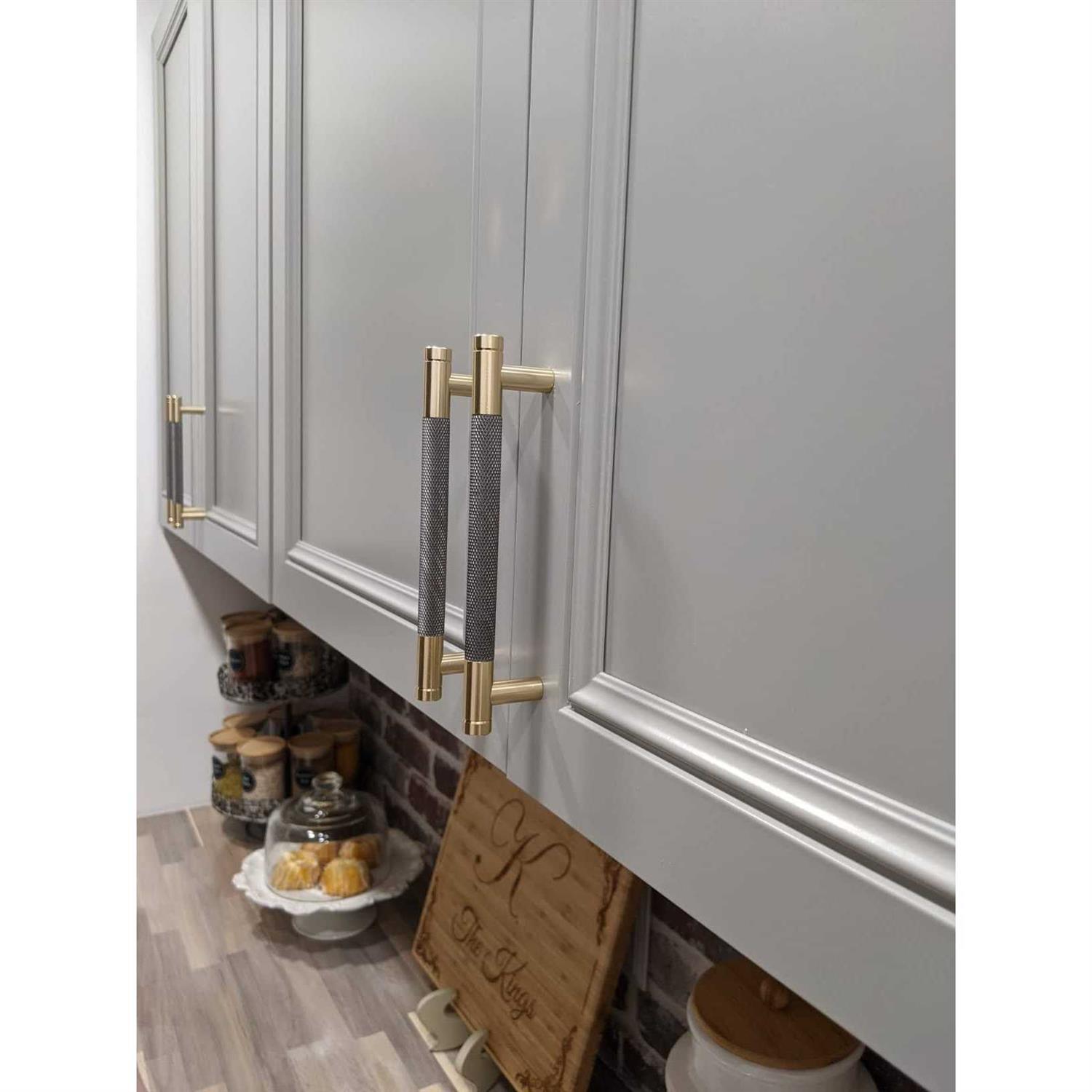 Westablize 24 Pack Bar Cabinet Pulls Gold and Grey Knurled Handles for Brushed Gold Drawer Pulls Cupboard - MT - Mrs Treak
