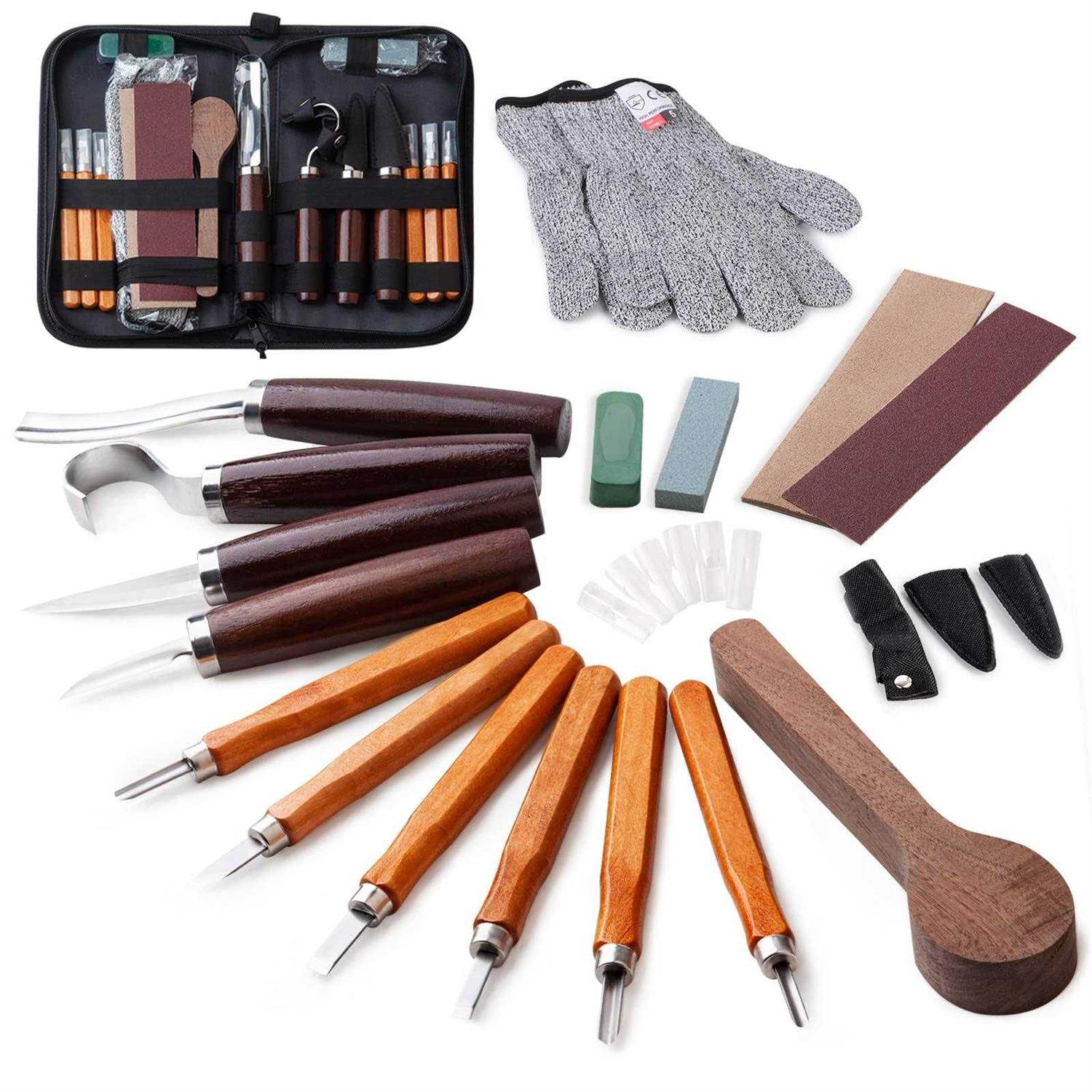 Wood Carving Knife Set 20 Pcs Hand Carving Tool Set for Diy Sculpture Carpenter Experts & Beginners - MT - Mrs Treak