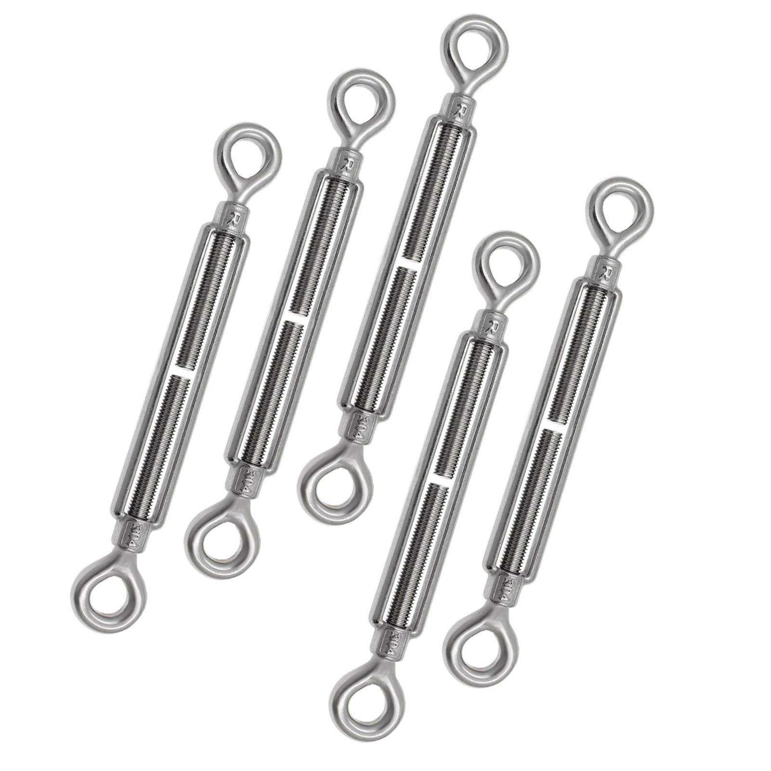 PHITUODA 6pcs Stainless Steel 304 Hook & Eye Turnbuckles Adjustable Wire Rope Tensioner - MT - Mrs Treak