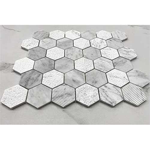 StoneCenterOnline Carrara White Marble 2 Hexagon Mosaic Tile Venato Carrera Honed - MT - Mrs Treak