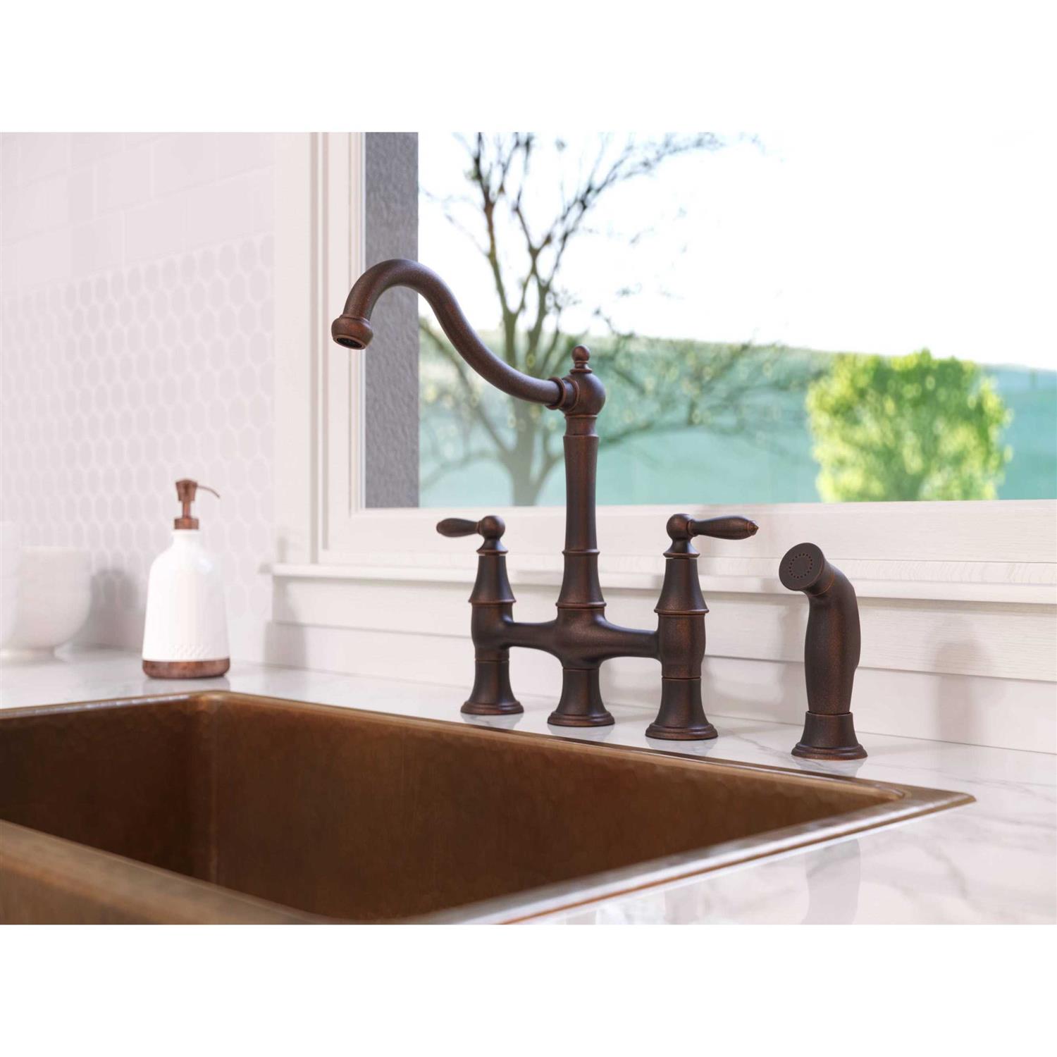 Pfister Courant Two Handle Bridge Kitchen Faucet with Side Spray - MT - Mrs Treak