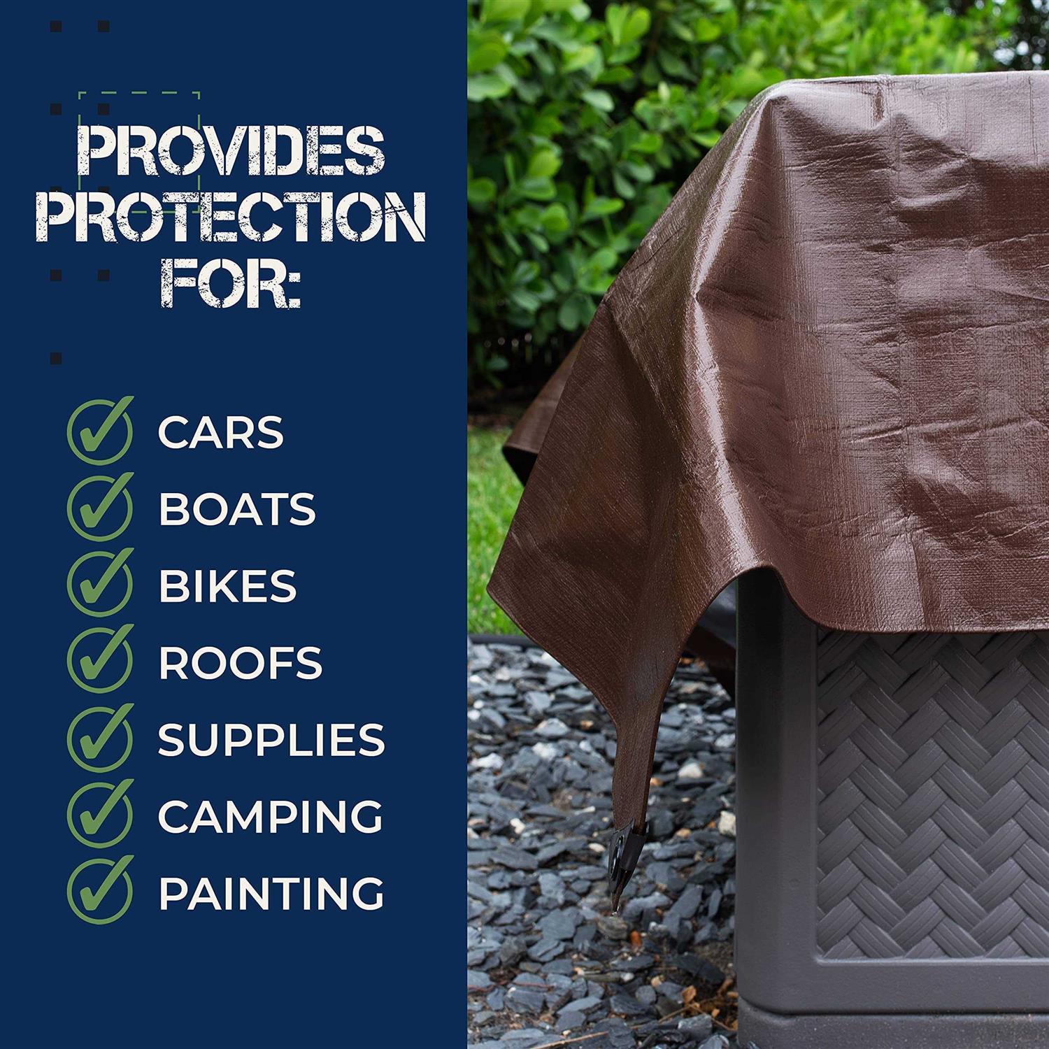 Tarp Cover Brown/Black Heavy Duty Thick Material, Waterproof, Great for Tarpaulin Canopy Tent, Boat, RV Or Pool Cover - MT - Mrs Treak