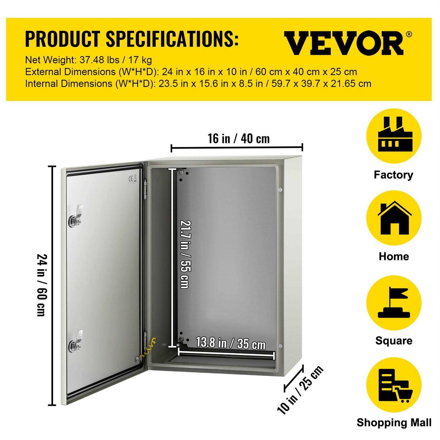 VEVOR Electrical Enclosure 16” x UL Certified NEMA 4 Outdoor Enclosure - MT - Mrs Treak