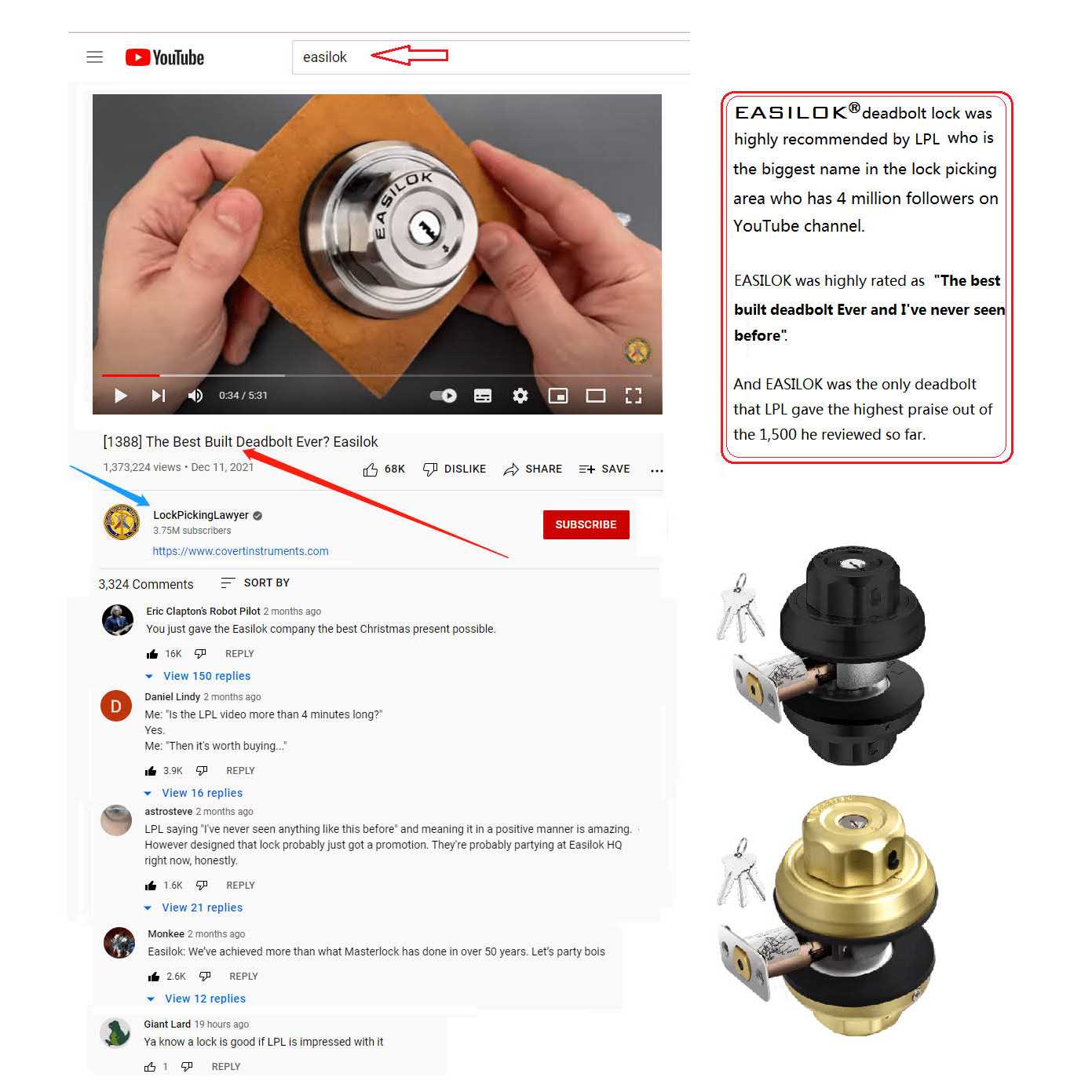 EASILOK Deadbolt Lock E4 Twist-to-Lock Front Door Lock Keyless Heavy Duty Single Cylinder Deadbolt High Security with Unpickable Night Latch - MT - Mrs Treak