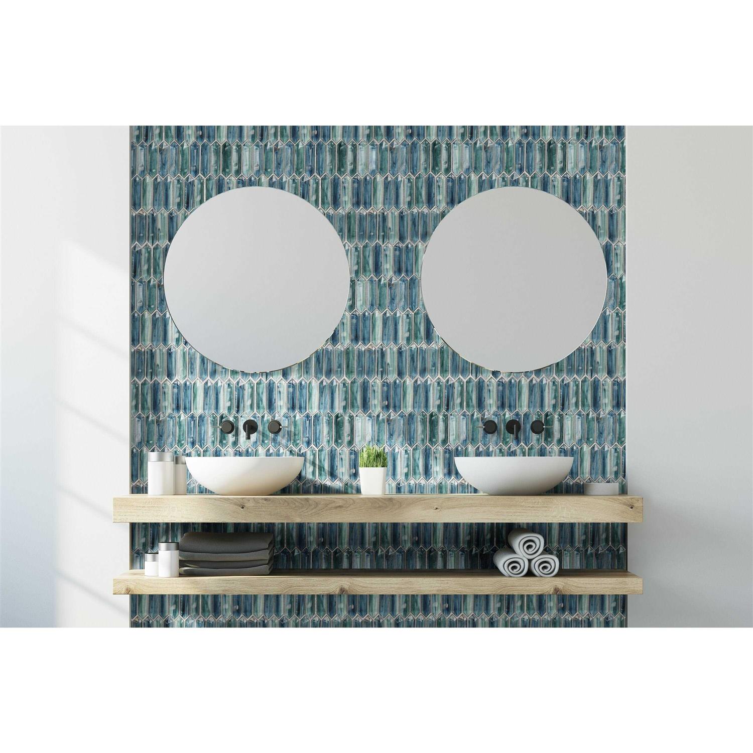 The Tile Life Seaglass Picket 14 X 12 Glass Mosaic Wall Tile - MT - Mrs Treak