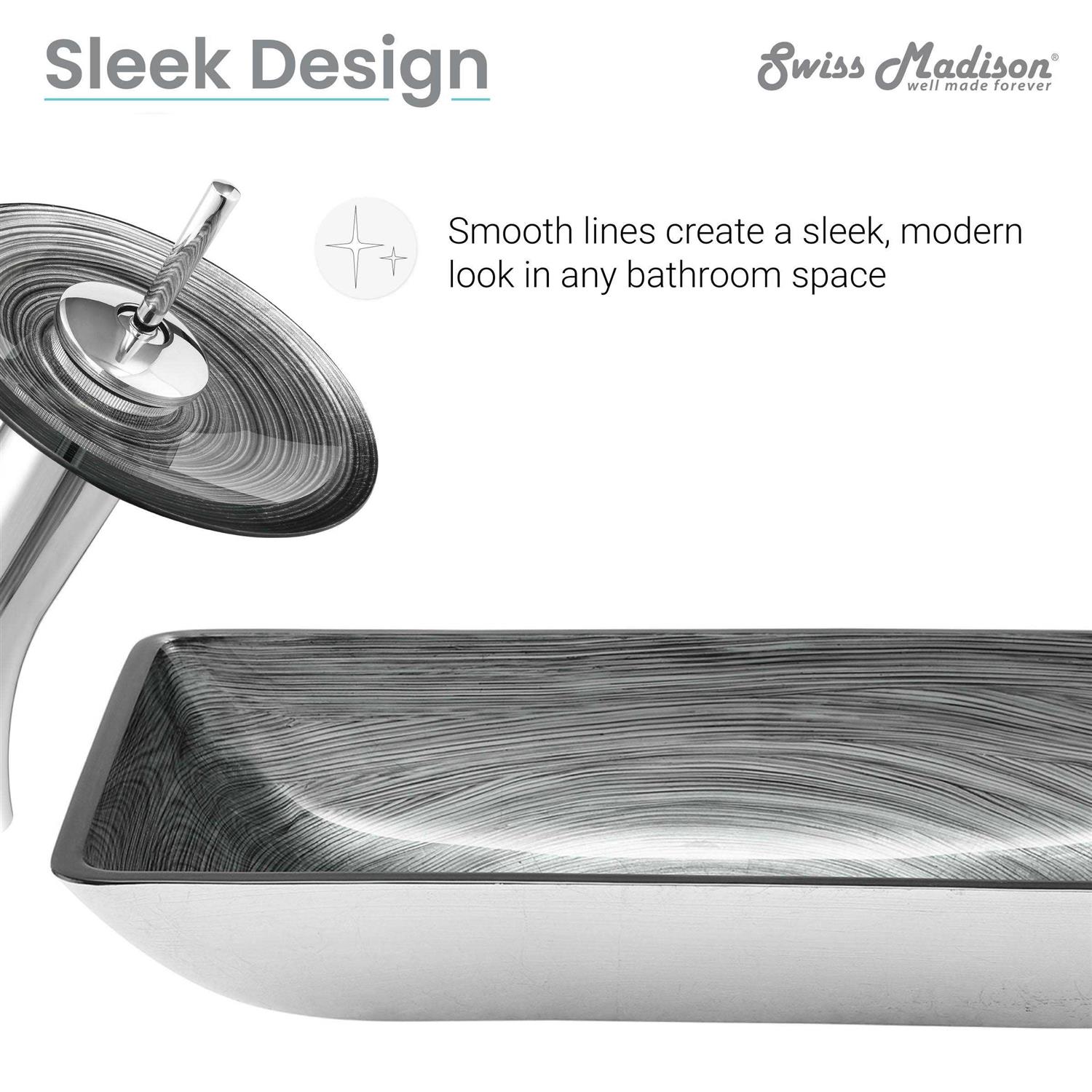 Swiss Madison Cascade Rectangular Glass Vessel Sink with Faucet SM-VSF - MT - Mrs Treak