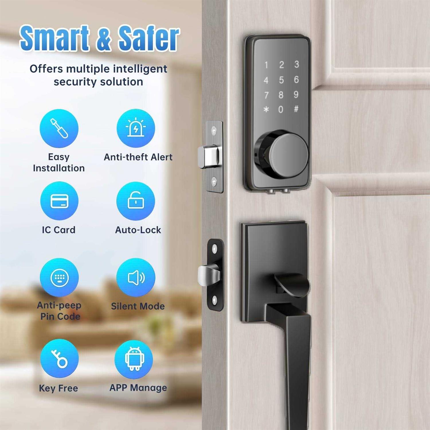 Front Door Lock Set ADIUIVE Fingerprint Keyless Entry Door Lock with Handle - MT - Mrs Treak