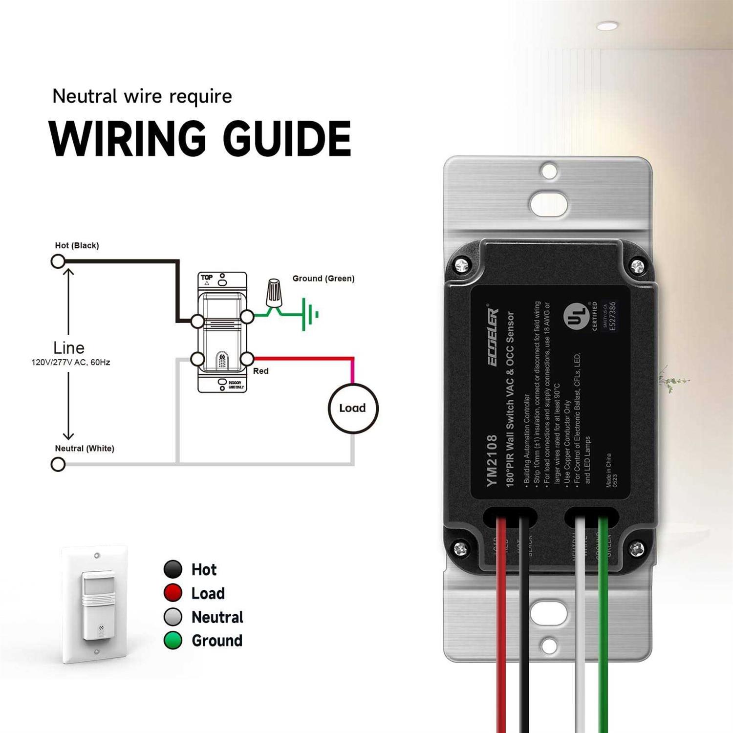 Ecoeler 3 Way Motion Sensor Light Switch - MT - Mrs Treak