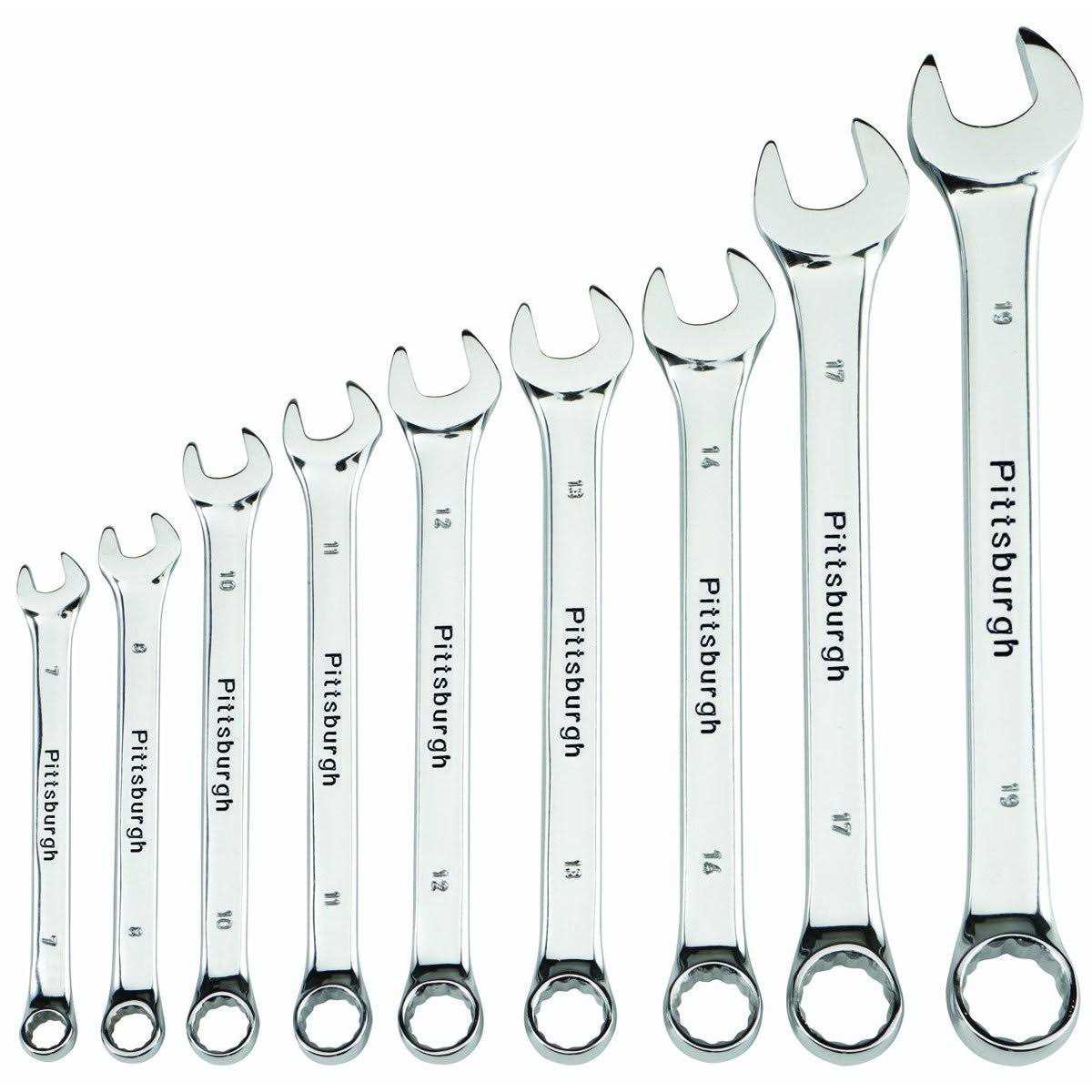Pittsburgh 9 Pc Fully Polished SAE Combination Wrench Set - MT - Mrs Treak