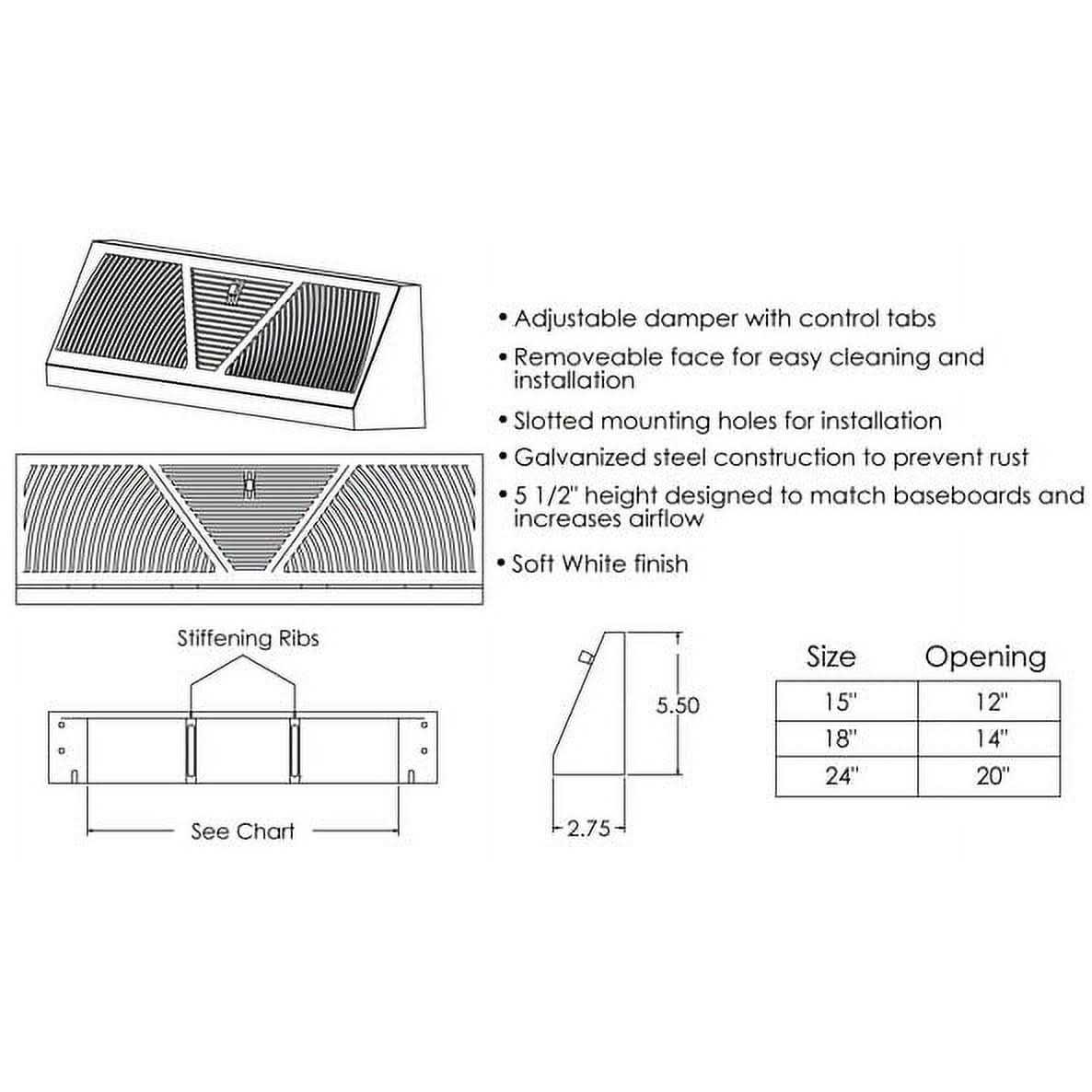 Triangular Baseboard Register 5.5 High - MT - Mrs Treak