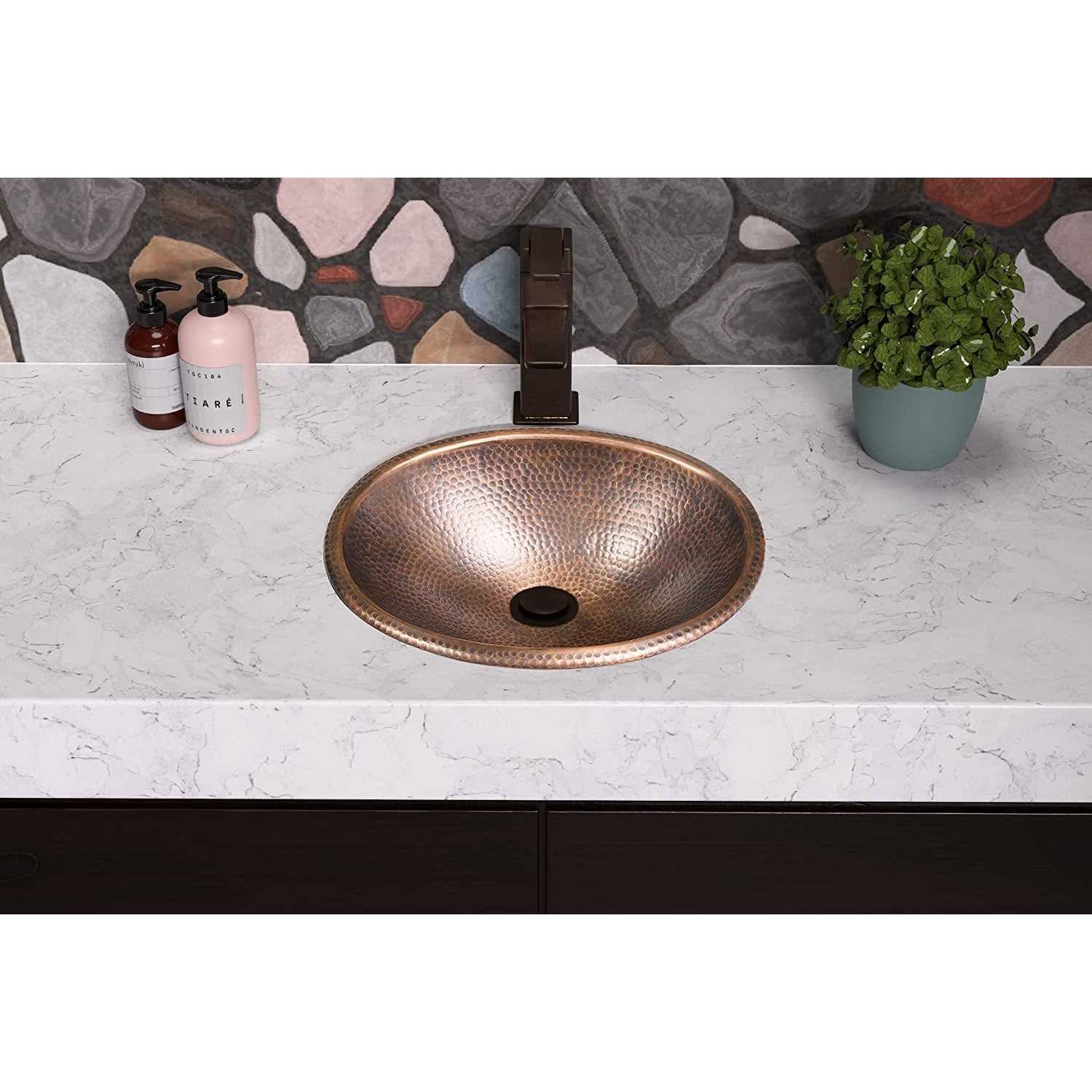 Monarch Abode 17 in. Hand Hammered Oval Drop-in Bathroom Sink in Pure Copper - MT - Mrs Treak