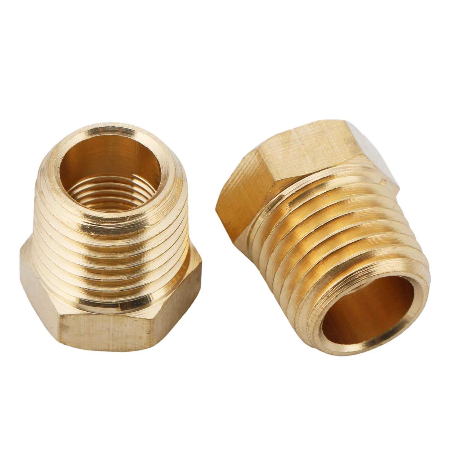 U.S. Solid 2pcs Brass Reducer Hex Bushing Brass Threaded Pipe Fitting NPT Male x NPT Female Adapter - MT - Mrs Treak