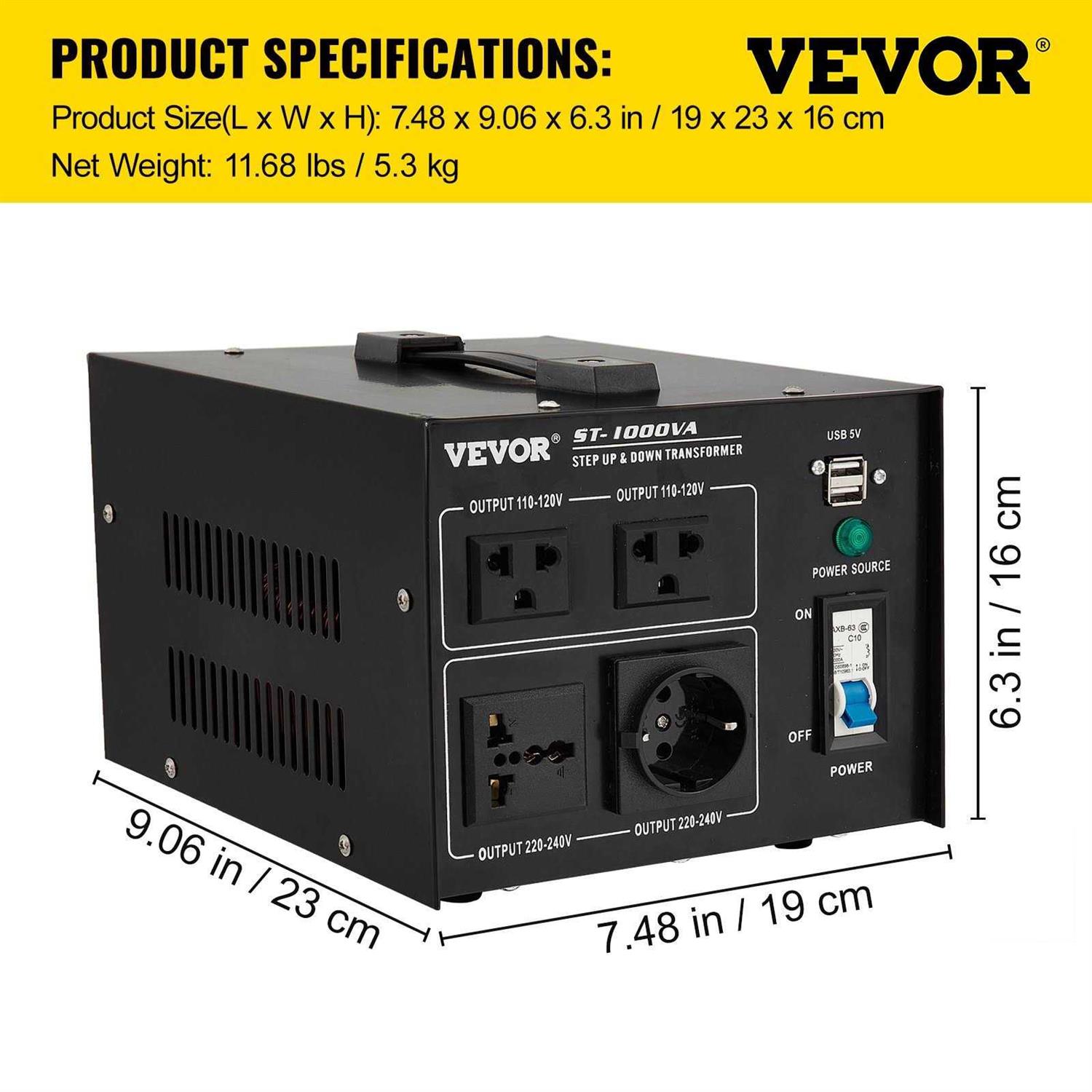 VEVOR Voltage Converter Transformer Heavy Duty Step Up/Down Transformer Convert from 110 Volt to 220 Volt and from 220 Volt to 110 Volt - MT - Mrs Treak
