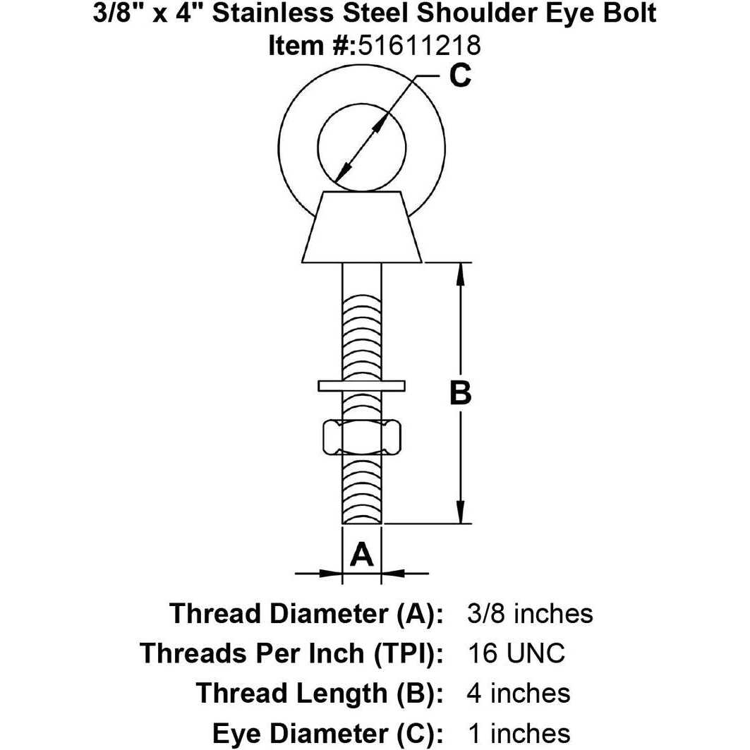 Stainless Steel Shoulder Eye Bolt - MT - Mrs Treak