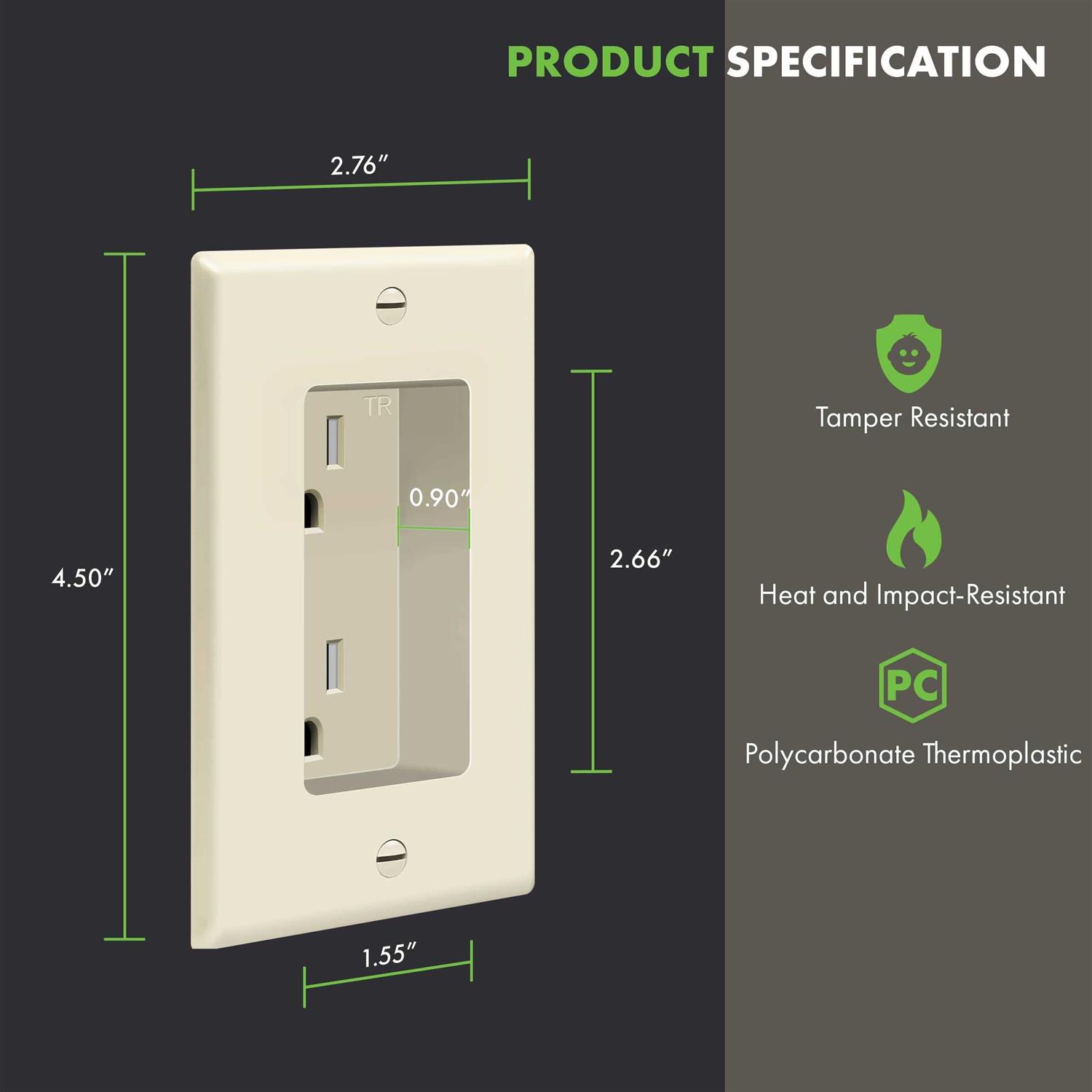 Topgreener Recessed Duplex Receptacle Outlet Flush Mounted Tamper-Resistant - MT - Mrs Treak