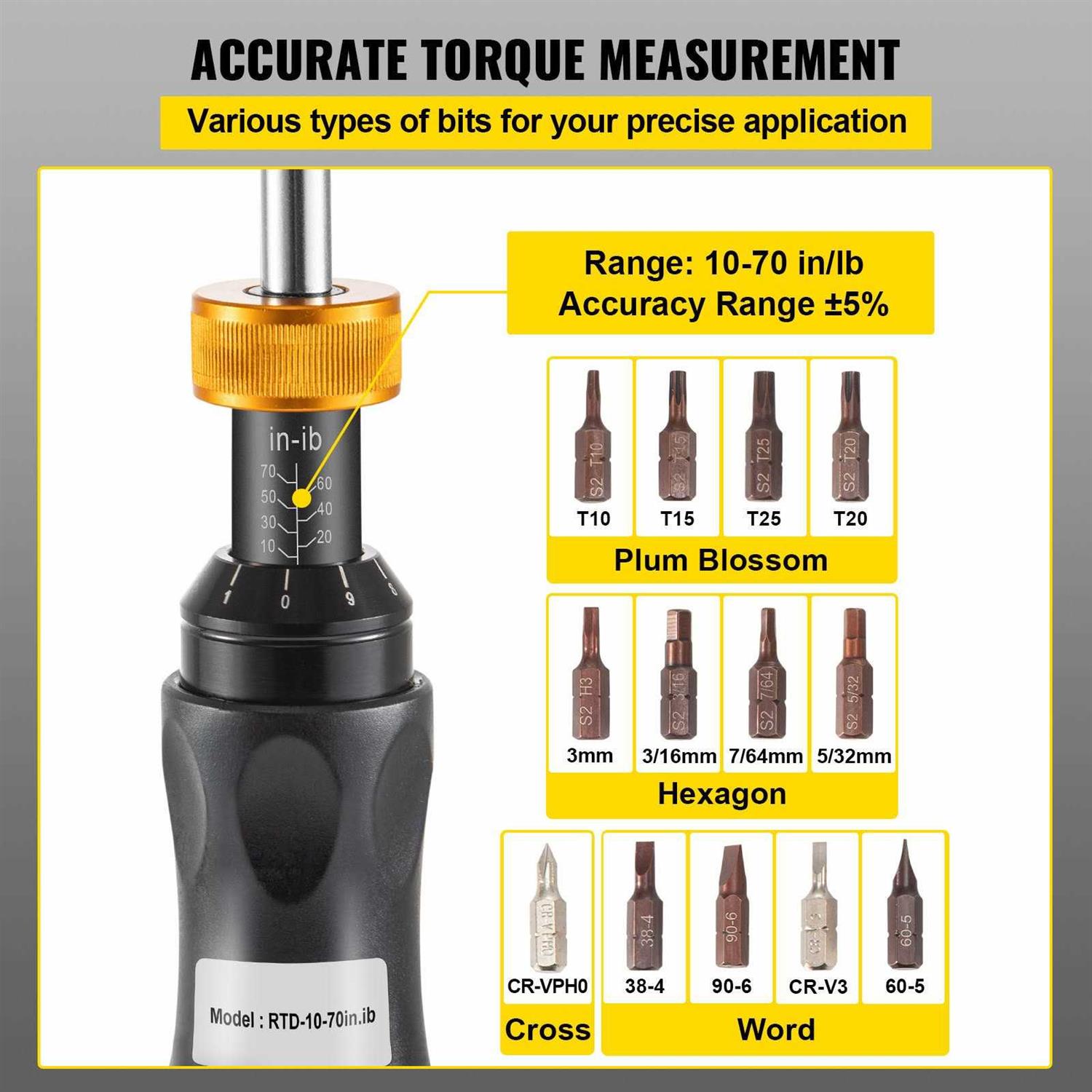 VEVOR Torque Screwdriver 1/4 Drive Screwdriver Torque Wrench Torque Screwdriver Electrician Torque Range Accurate to ±5% - MT - Mrs Treak