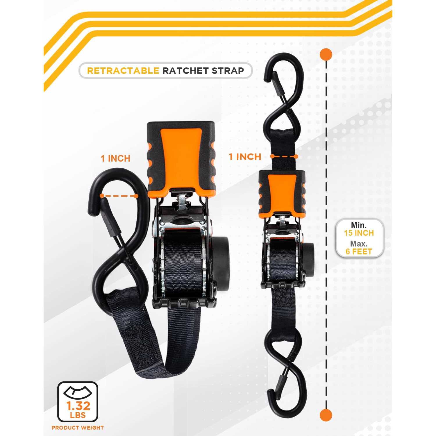 Strapinno Retractable Ratchet Straps 1 in x Tie downs - MT - Mrs Treak