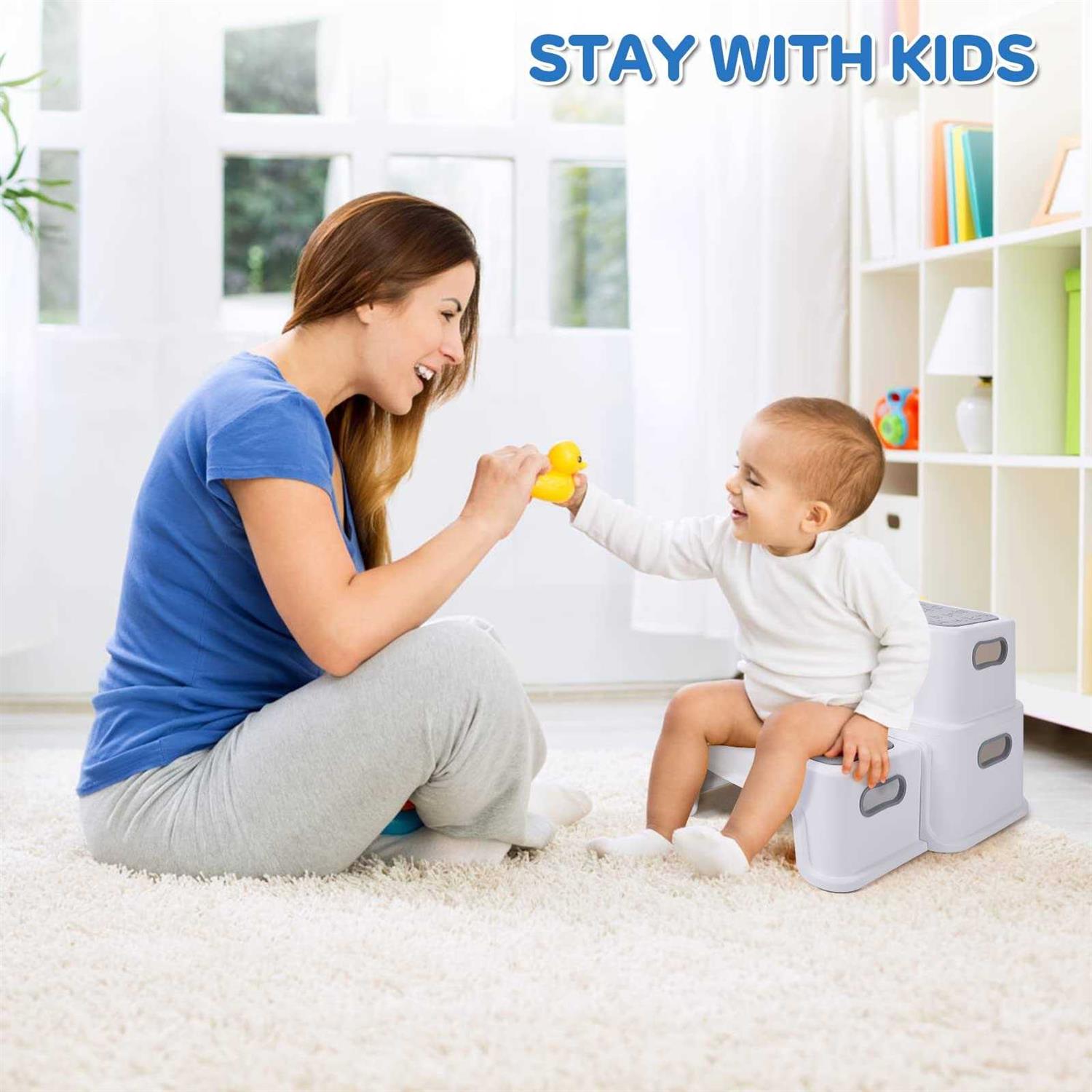 Two Step Stool for Kids with 2 PCS Faucet Extender, Babevy Toddler Step Stool for Potty Training, with Numbers/ABC and Handles - MT - Mrs Treak