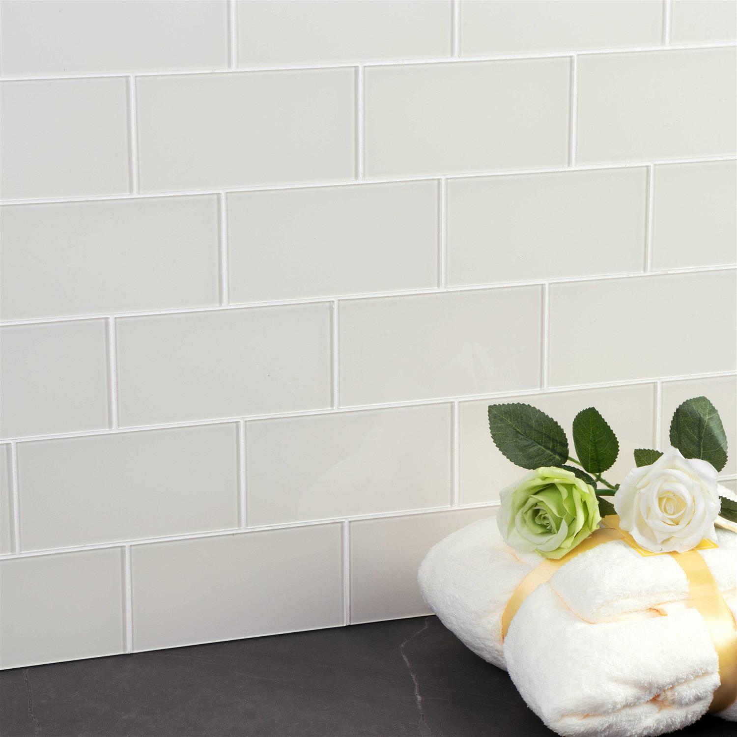 WS Tiles Hand Painted 3 in. x 6 in. Glass Subway 12 in. x 12 in. Mesh-Backed Wall Tile WST - MT - Mrs Treak