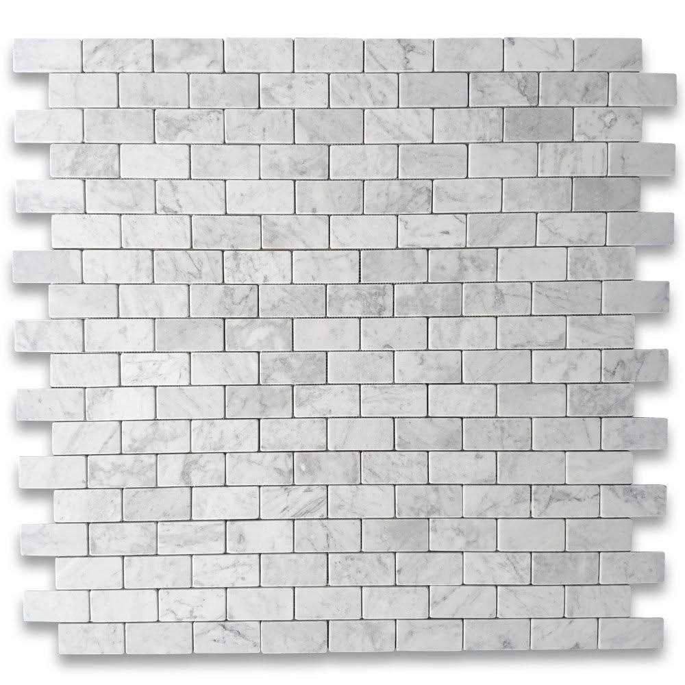 Marble Online Carrara White Marble Subway Mosaic Tile Beveled Raised Angled - MT - Mrs Treak