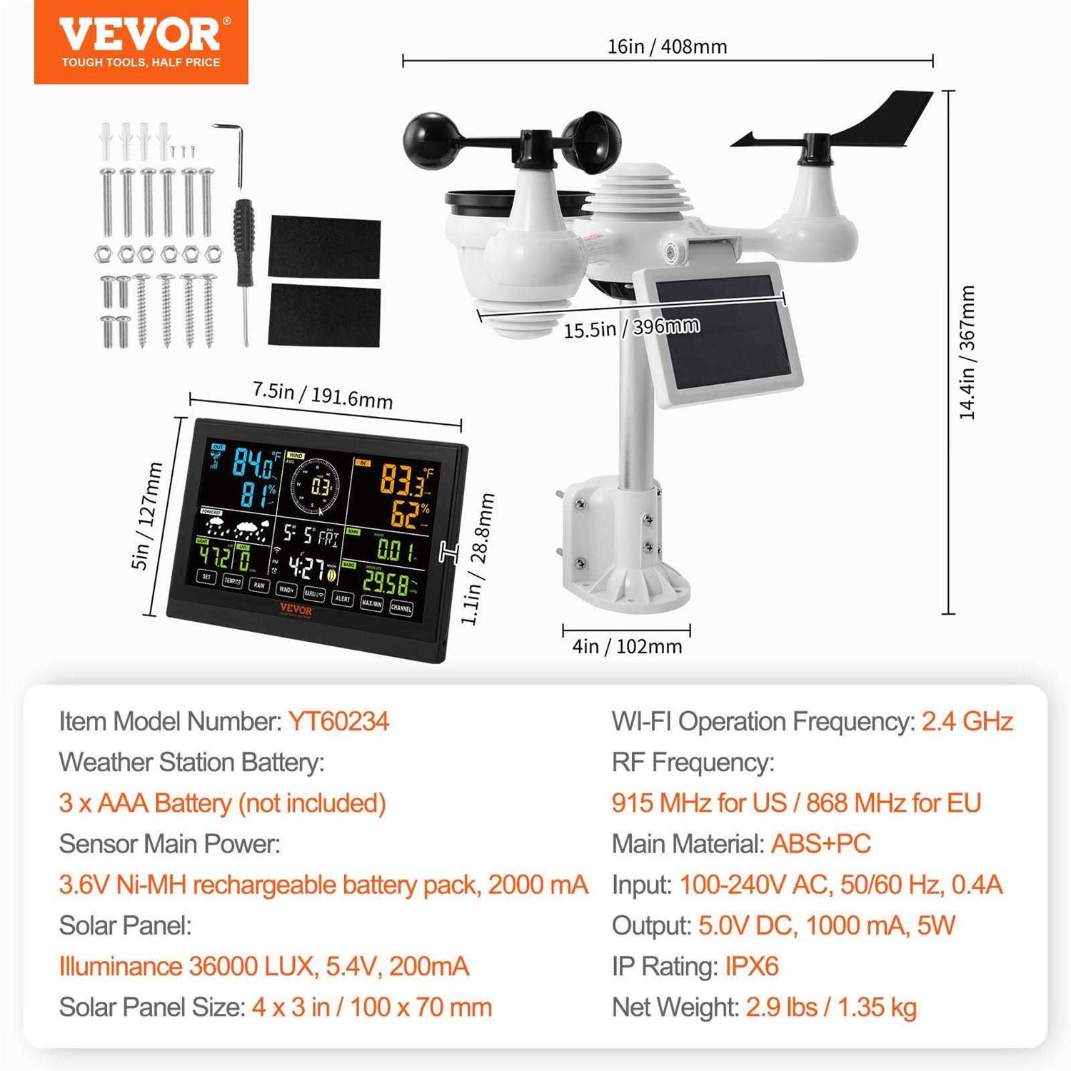 VEVOR 7-in-1 Wi-Fi Weather Station 7.5 in Color Display - MT - Mrs Treak