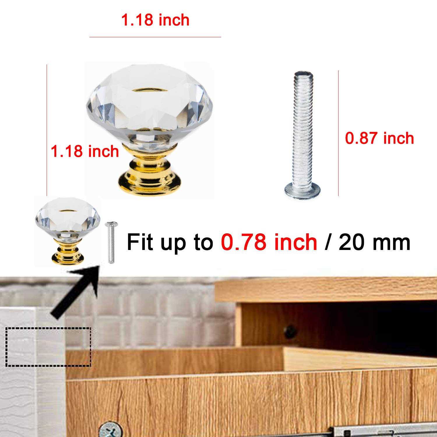 Yourgift Drawer Knobs Diamond Shaped Crystal Glass 30mm Cabinet Knobs Pull Handles - Mrs Treak