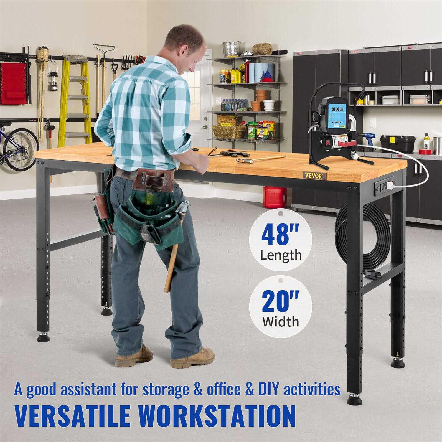 VEVOR Workbench Adjustable Height 20 Garage Table w - MT - Mrs Treak