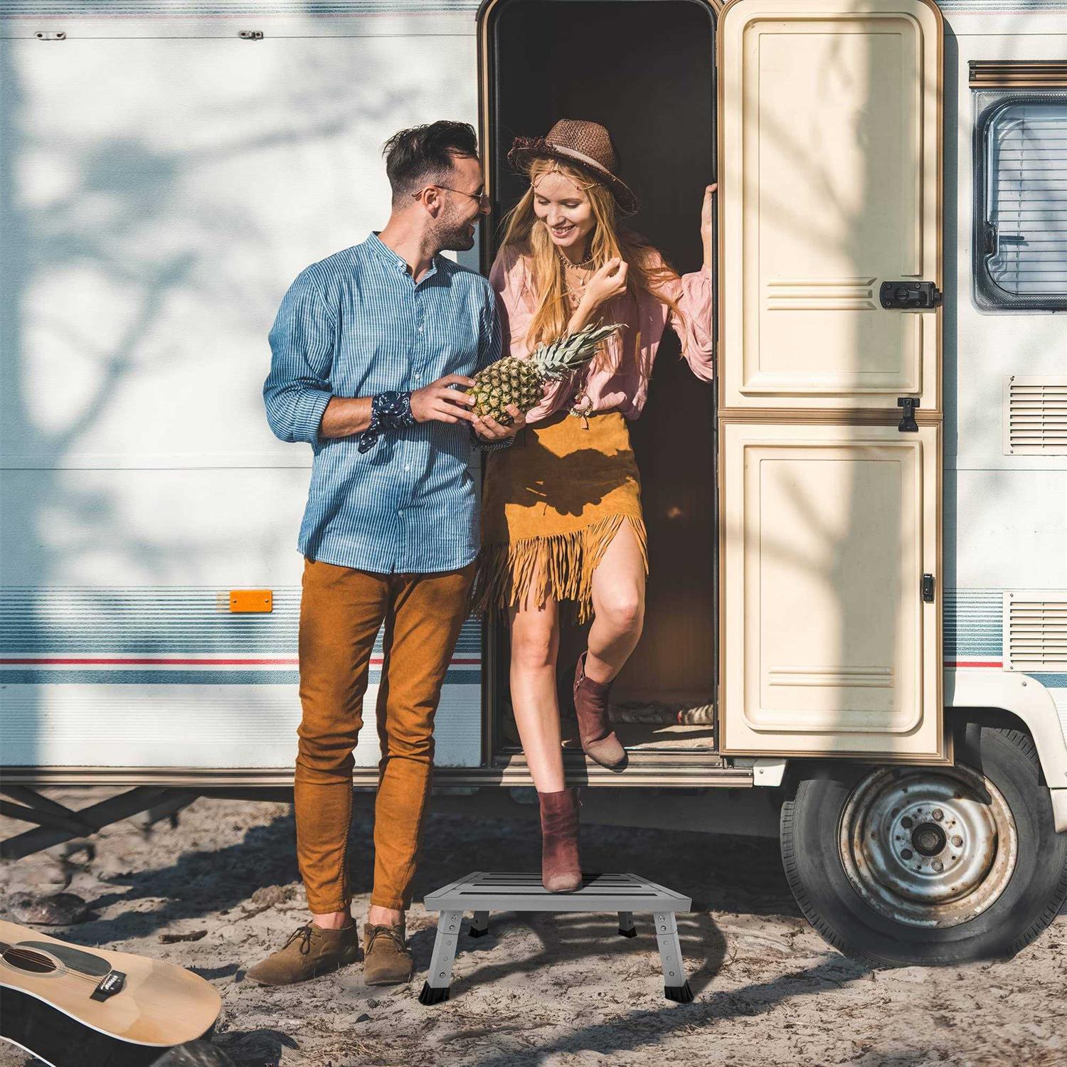 Depsunny Adjustable Height Aluminum Rv Step, Stable Foldable Platform Step Stool, Supports Up To 1,000 Lb, Non-Slip Rubber Feet And Platform Mat - MT - Mrs Treak