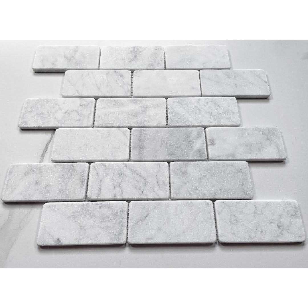 Marble Online Carrara White Marble Subway Mosaic Tile Beveled Raised Angled - MT - Mrs Treak