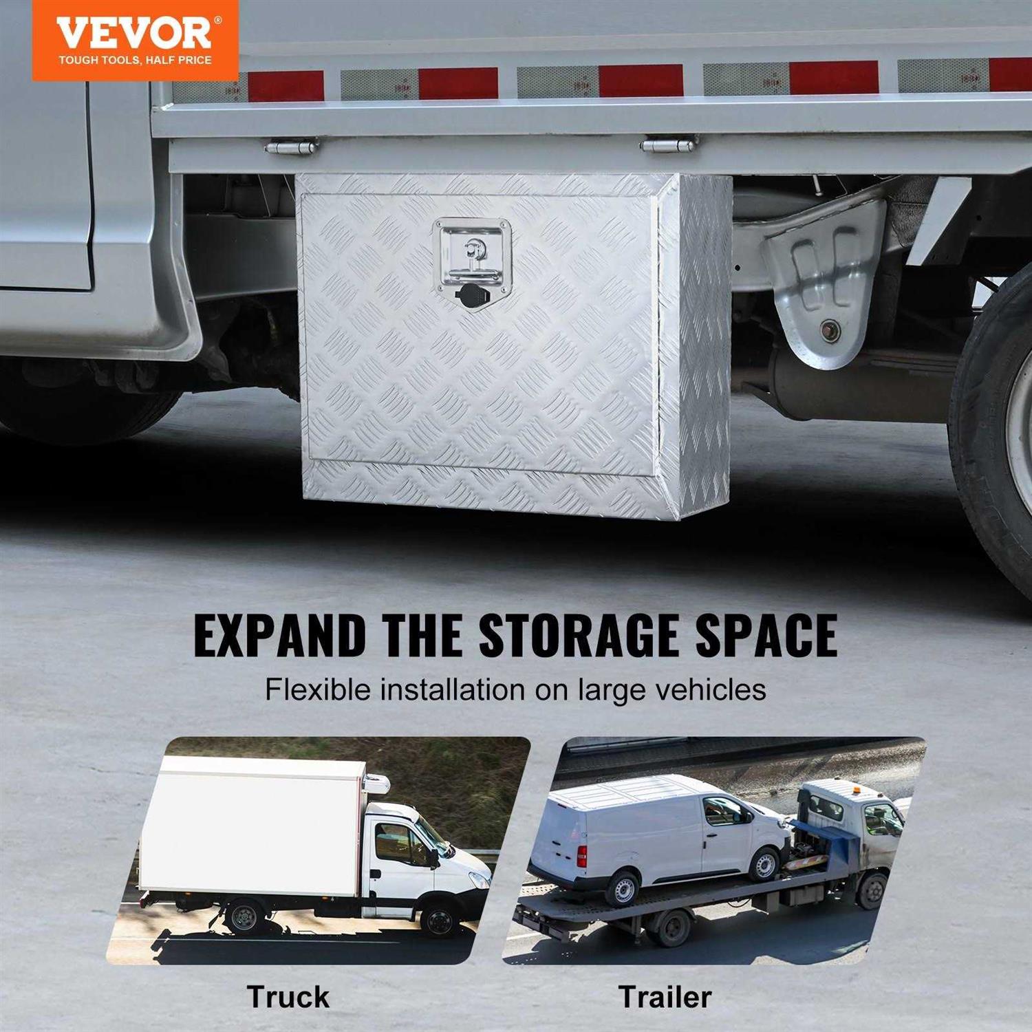 VEVOR Underbody Truck Box Pickup Storage Box, Heavy Duty Aluminum Diamond Plate Tool Box with Lock and Keys - MT - Mrs Treak