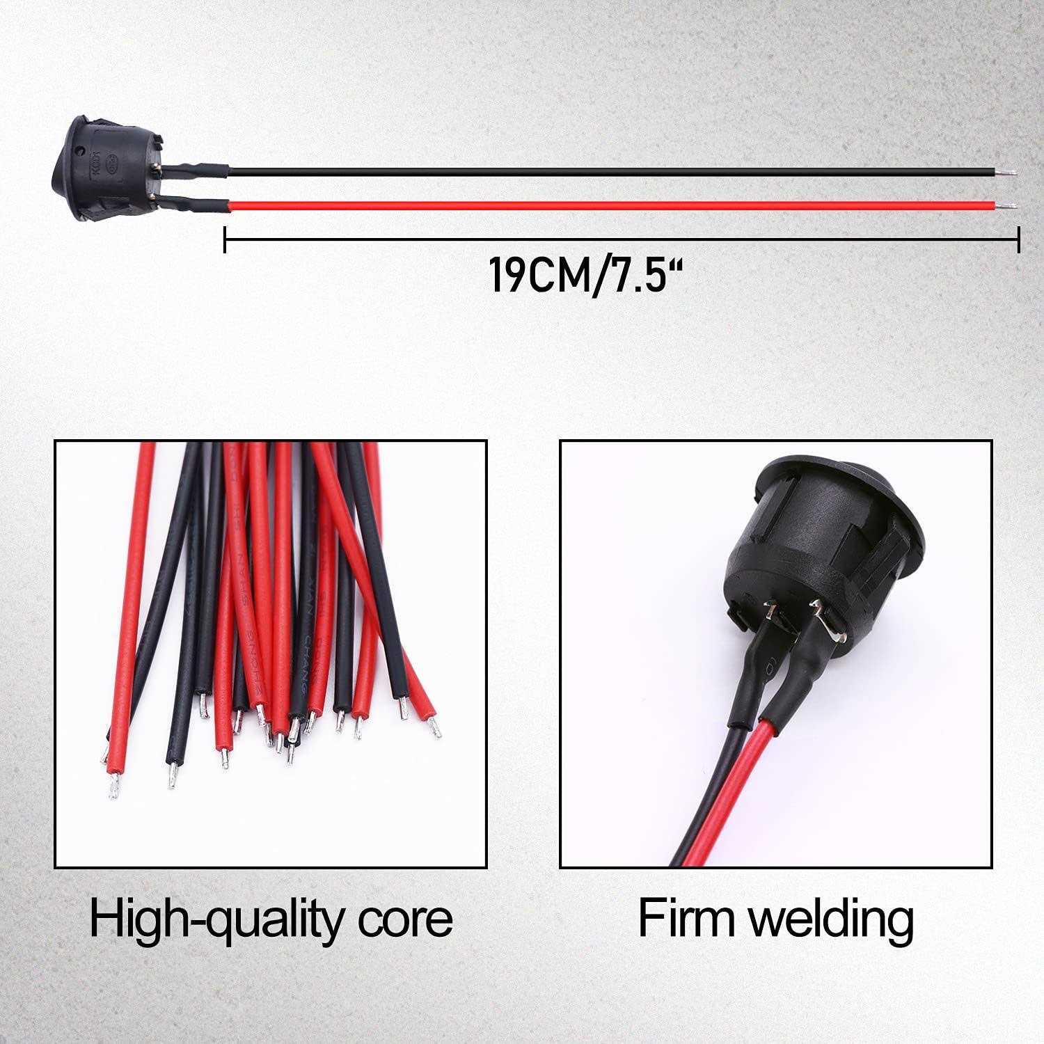 TWTADE 10Pcs Rocker Switch ON/Off 2Pin Latching Square Toggle SPST Switch Snap with Wires KCD1-X-F - MT - Mrs Treak