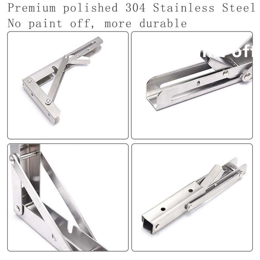 Folding Shelf Brackets 12 Inch Pynsseu Heavy Duty Stainless Steel Collapsible Wall Mounted Shelf Bracket for DIY Table Work Bench - MT - Mrs Treak