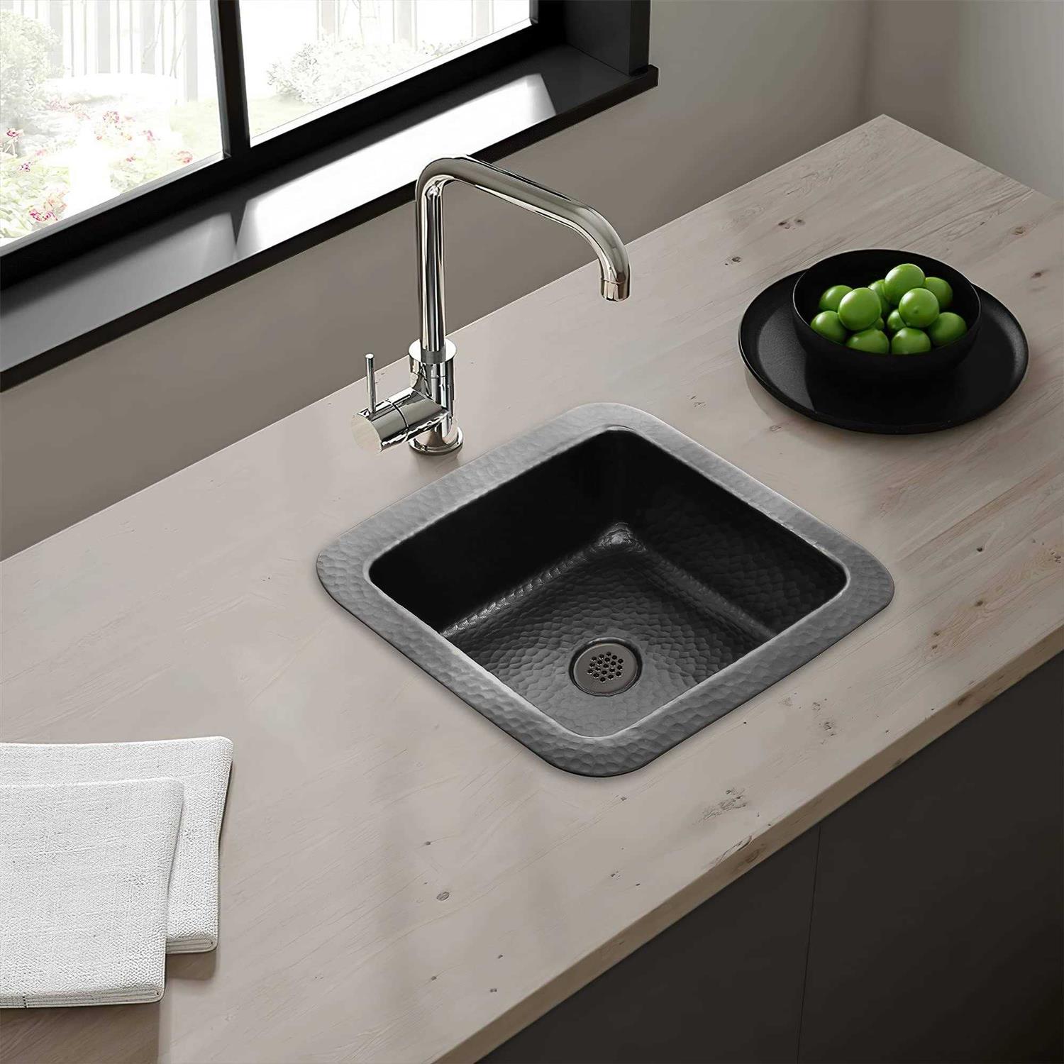 Monarch Abode 19103 Matte Black Hand Hammered Oval Drop-In Bathroom Sink - MT - Mrs Treak