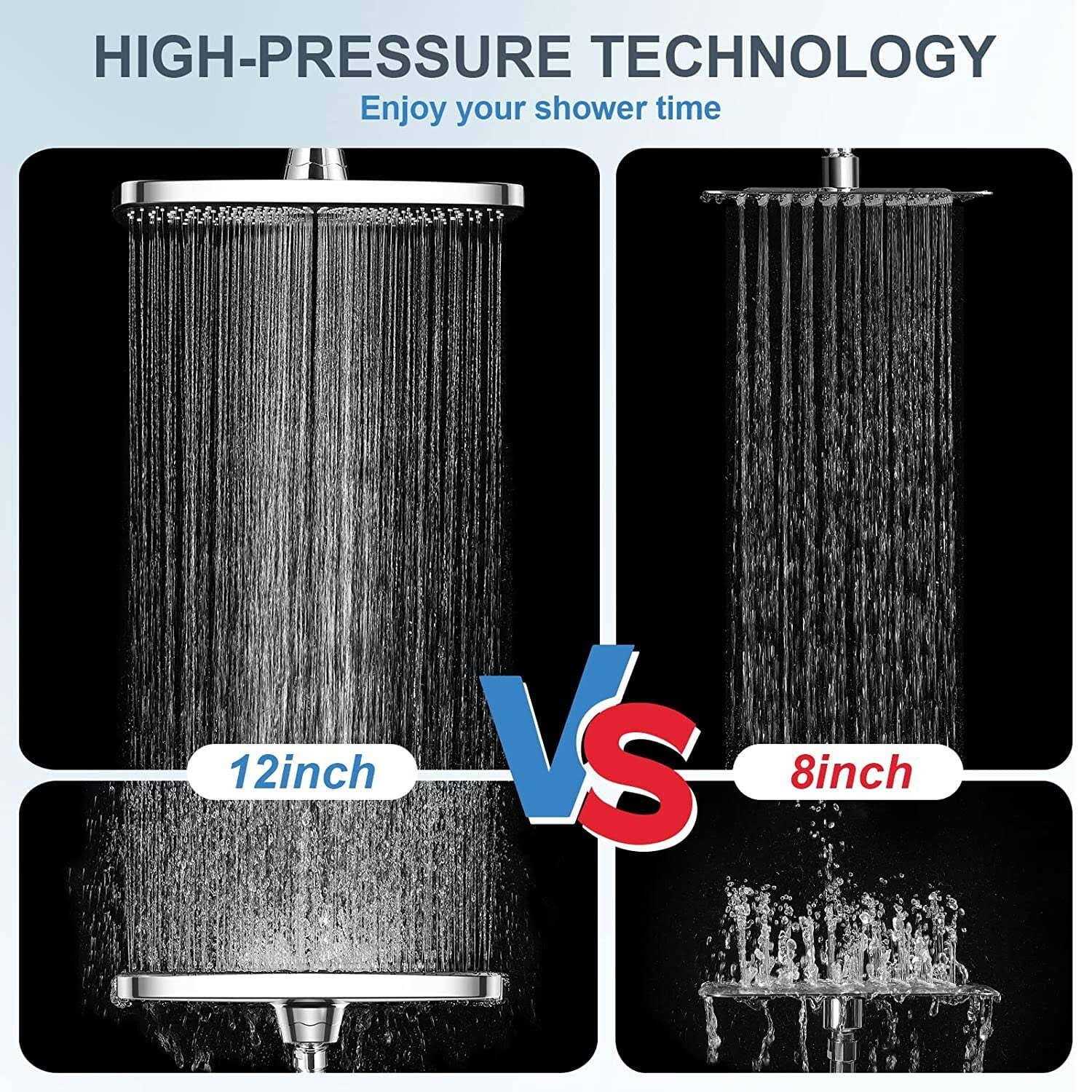Veken 12 Inch High Pressure Rain Shower Head -Shower Heads with 5 Modes Handheld Spray Combo - MT - Mrs Treak