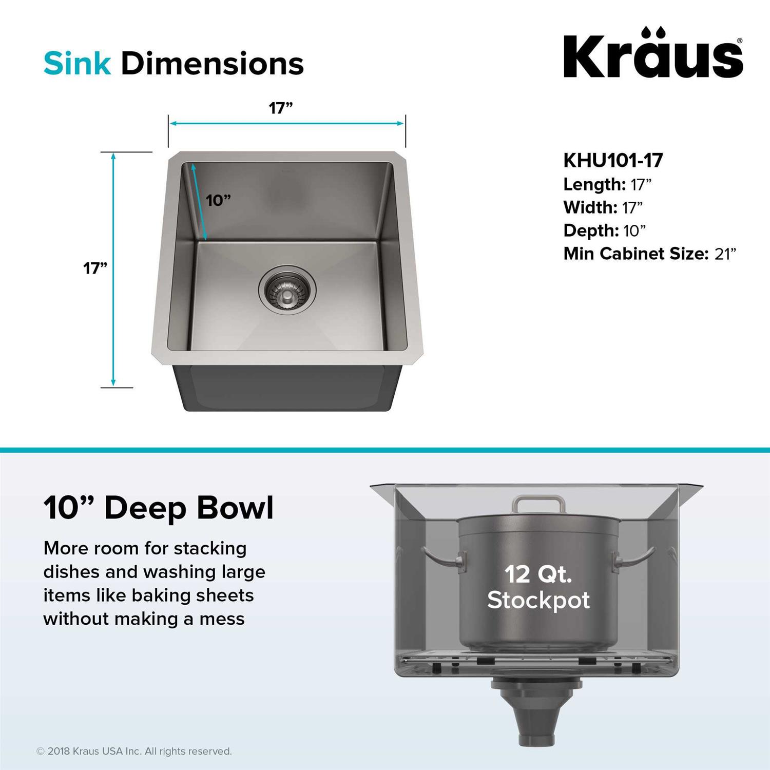 Kraus KHU101-13 Standart PRO Undermount 16 Gauge Stainless Steel Single Bowl Bar Prep Kitchen Sink - MT - Mrs Treak