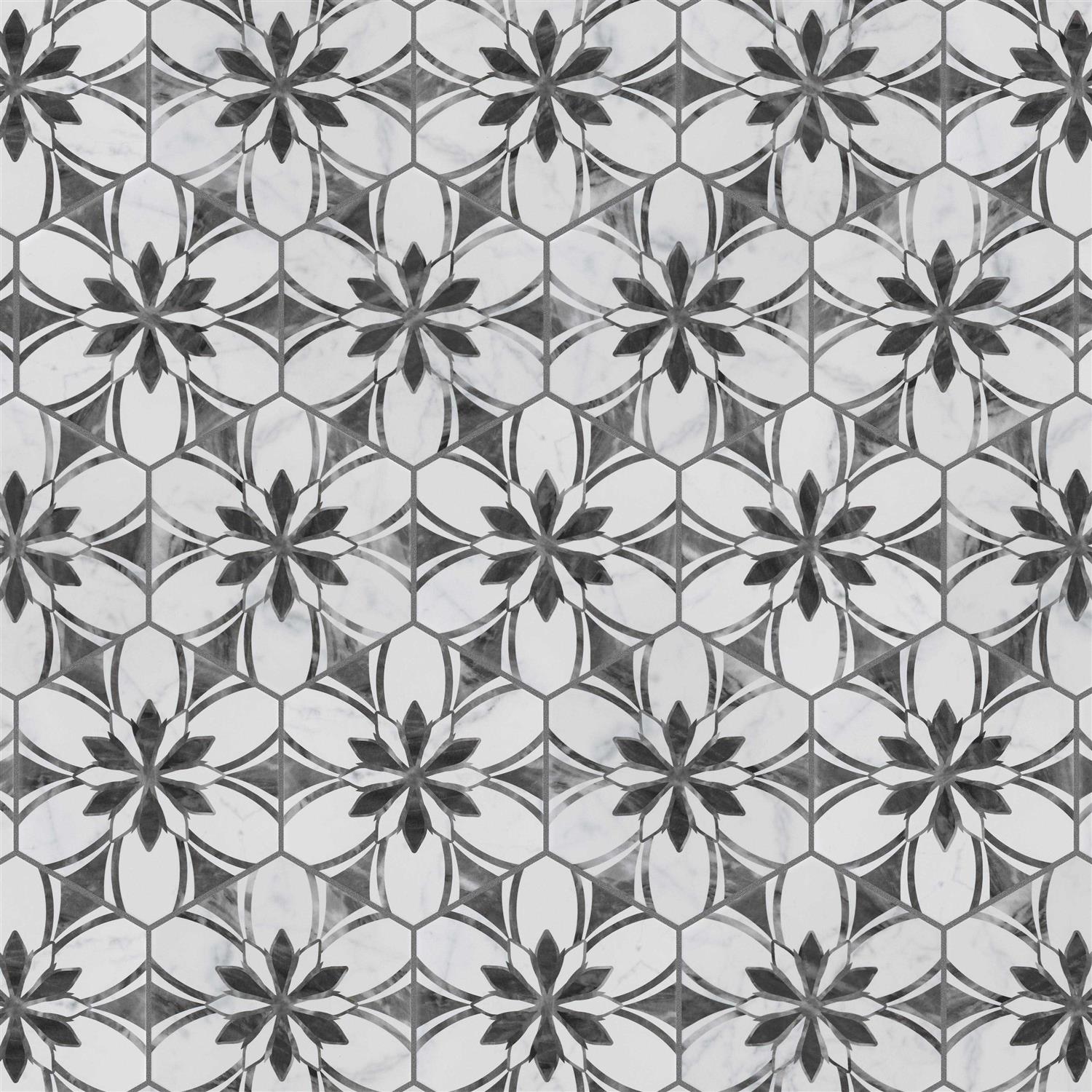 Merola Tile Classico Bardiglio Hex Dahlia 7 x 8 Porcelain Floor and Wall Tile - MT - Mrs Treak