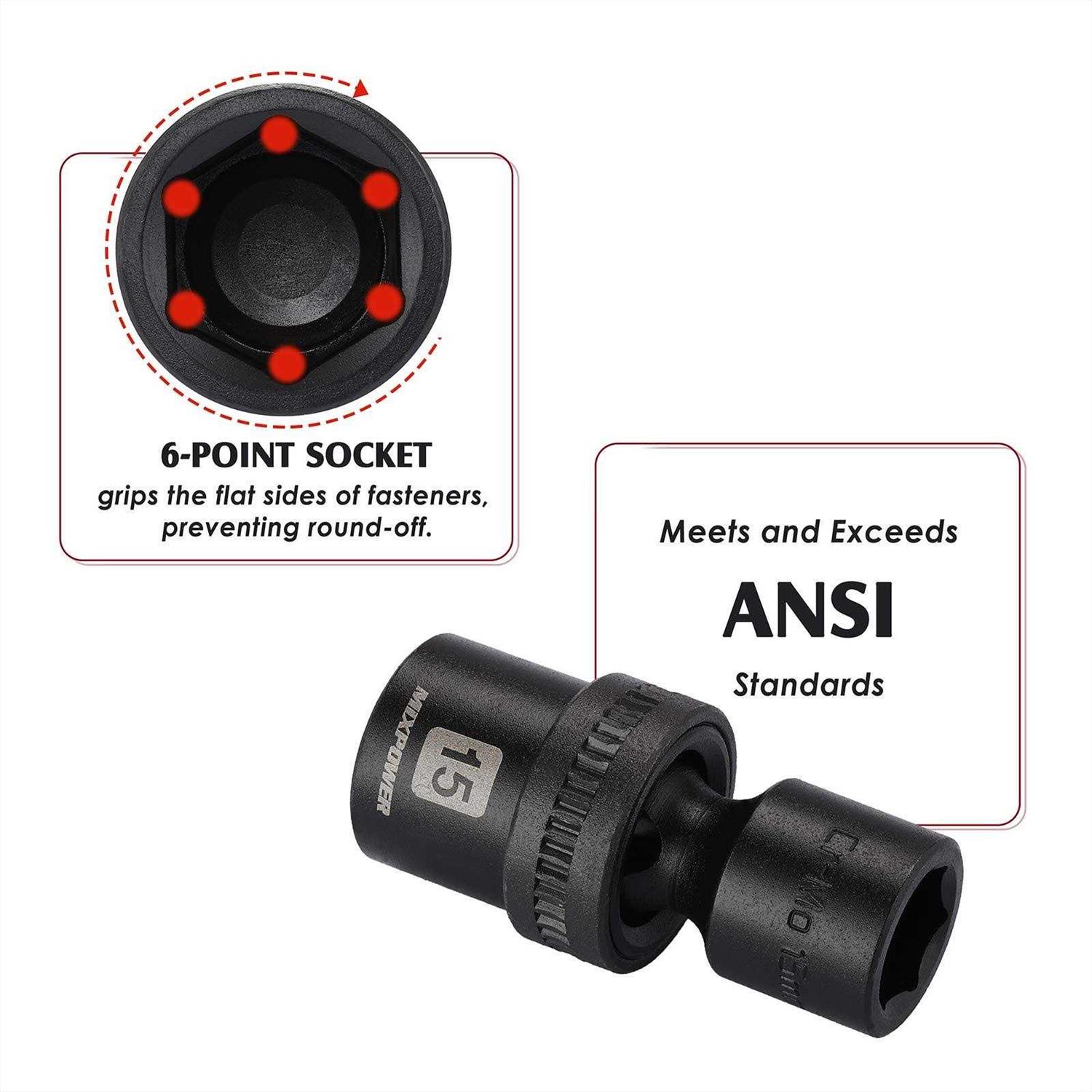 MIXPOWER 15-piece Drive Shallow Universal Impact Socket Set - MT - Mrs Treak