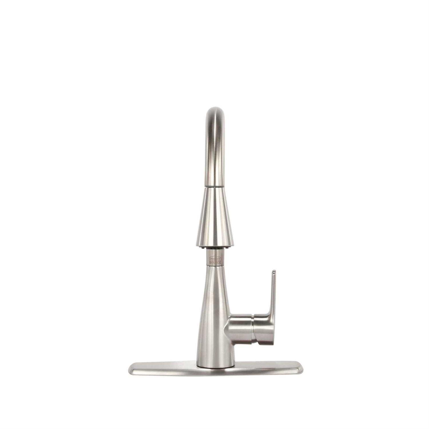 Project Source Dover Chrome Double Handle Low-arc Kitchen Faucet With Deck Plate and Side Spray Included F8F11095CP - MT - Mrs Treak