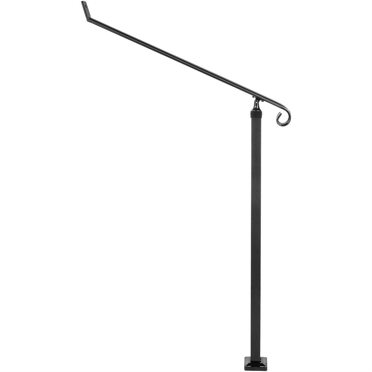 VEVOR Handrails for Outdoor Steps 2-3 Step Single Post Handrail Wrought Iron Handrail for Steps LTFS2BBGTYMLFS001V0 - MT - Mrs Treak