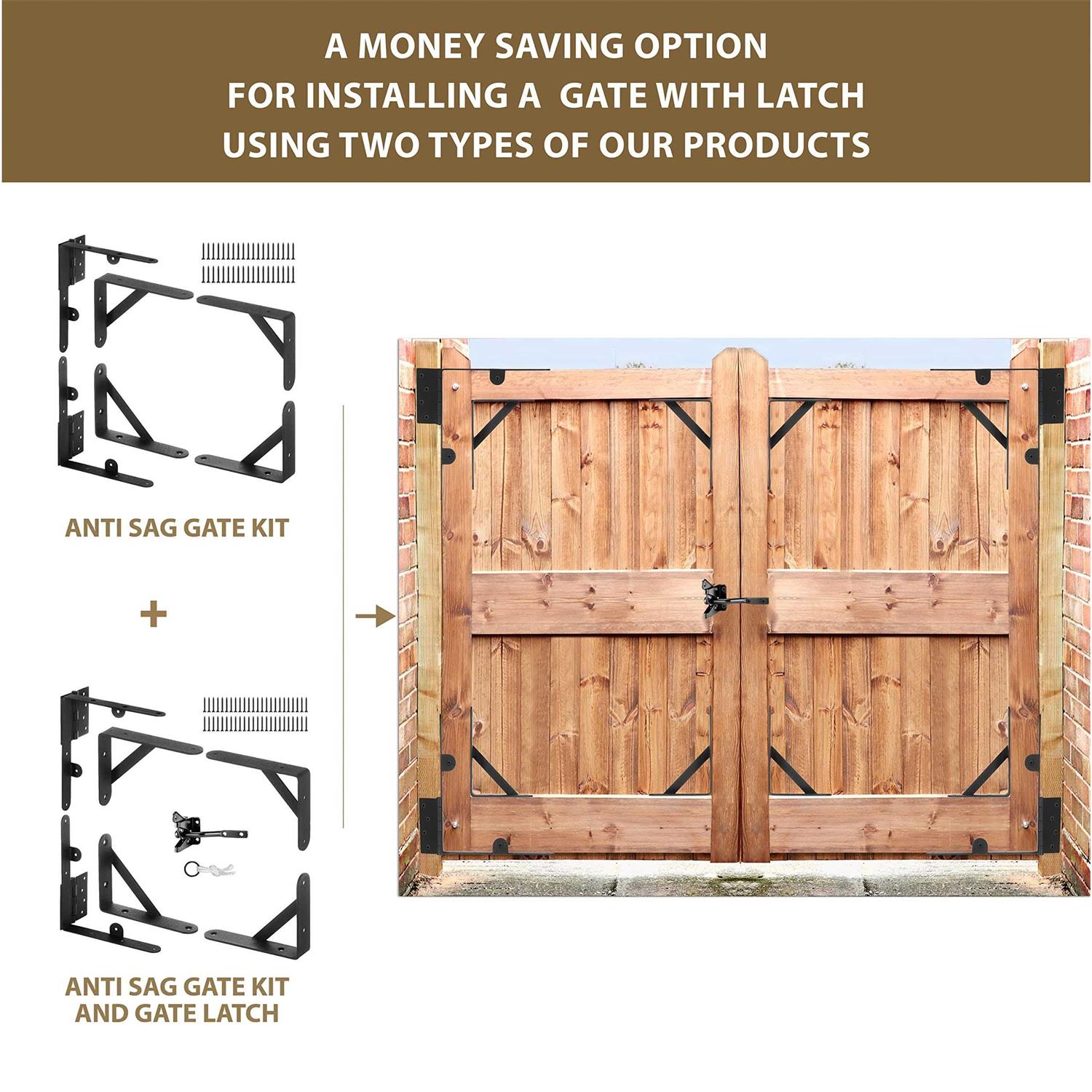TANIVO Anti Sag gate Kit -gate corner Bracket-90 Degree Bracket with gate Hinges Heavy Duty for Wooden Fences-No Sag gate corner Brace - MT - Mrs Treak