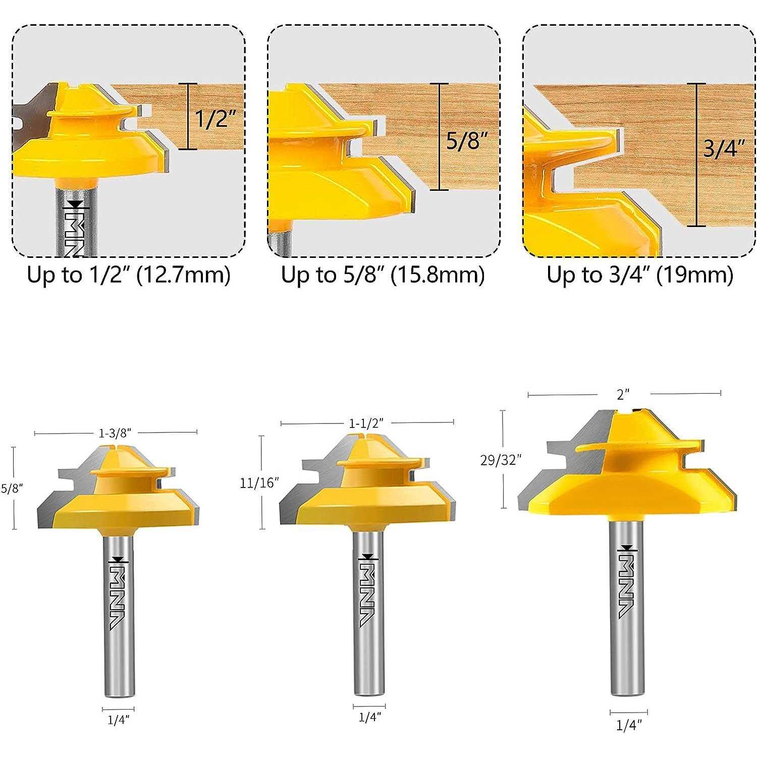 Mna 45 Degree Lock Miter Router Bit 3-Piece Set - MT - Mrs Treak