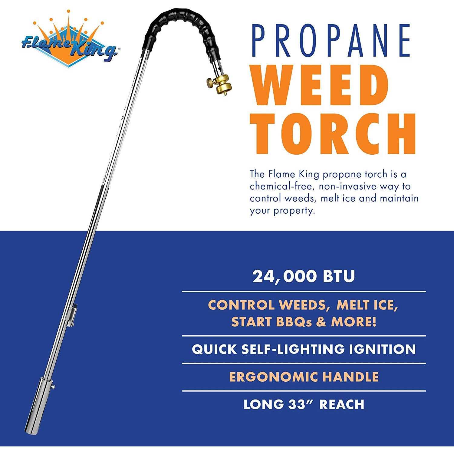 Flame King Propane Torch Kit Heavy Duty Weed Burner 500,000 BTU with Flint Striker - MT - Mrs Treak