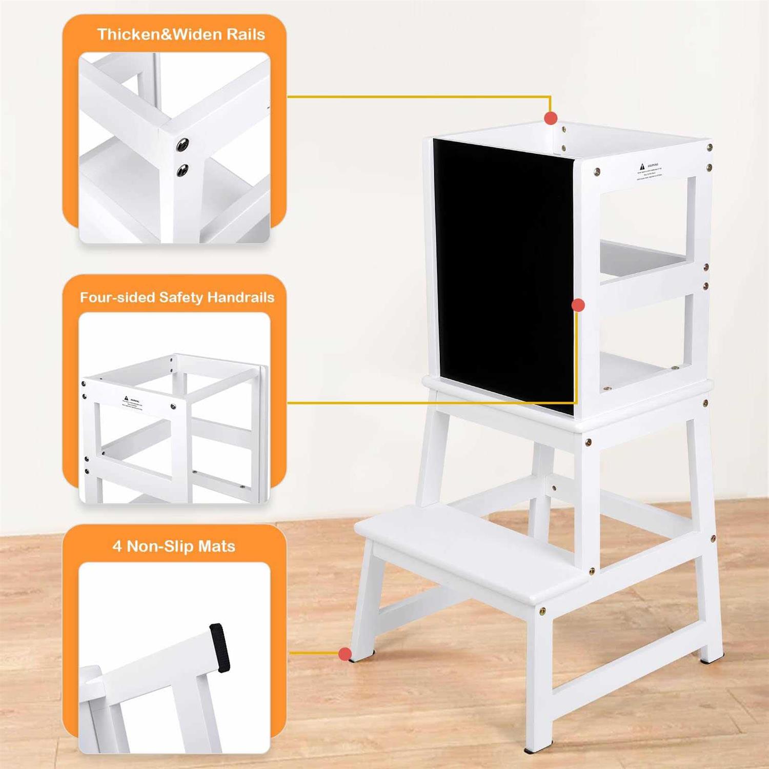 NEEDUX Kids Kitchen Step Stool with Chalkboard & Safety Rail for Toddlers 18 Months and Older - MT - Mrs Treak