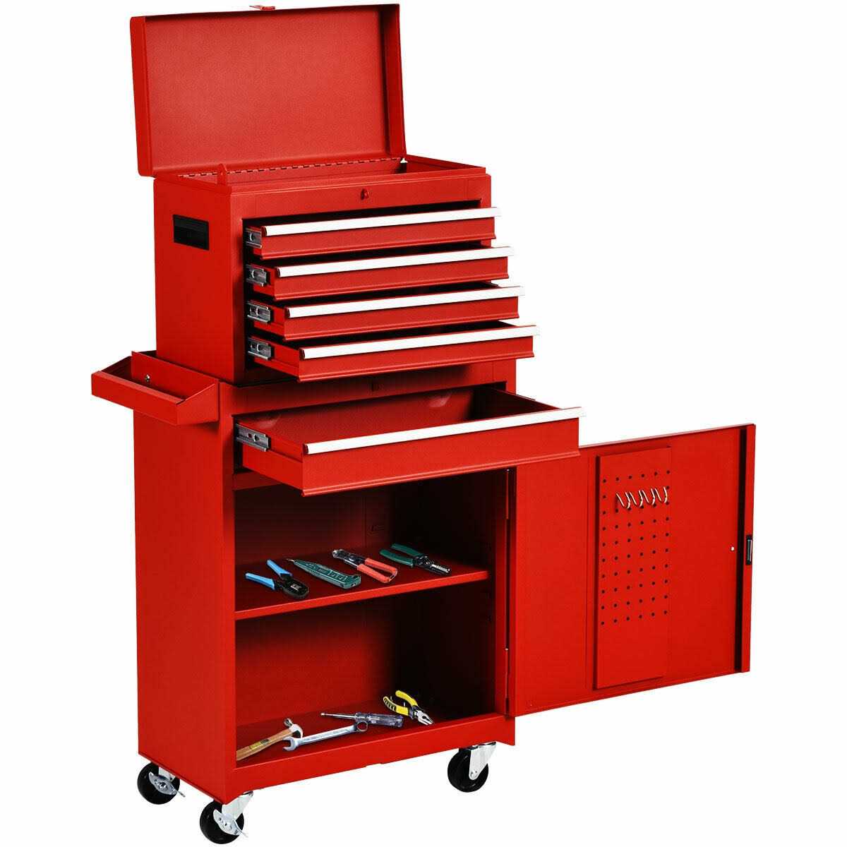 Costway 2 in 1 Tool Chest & Cabinet with 5 Sliding Drawers Rolling Garage Box Organizer - Mrs Treak