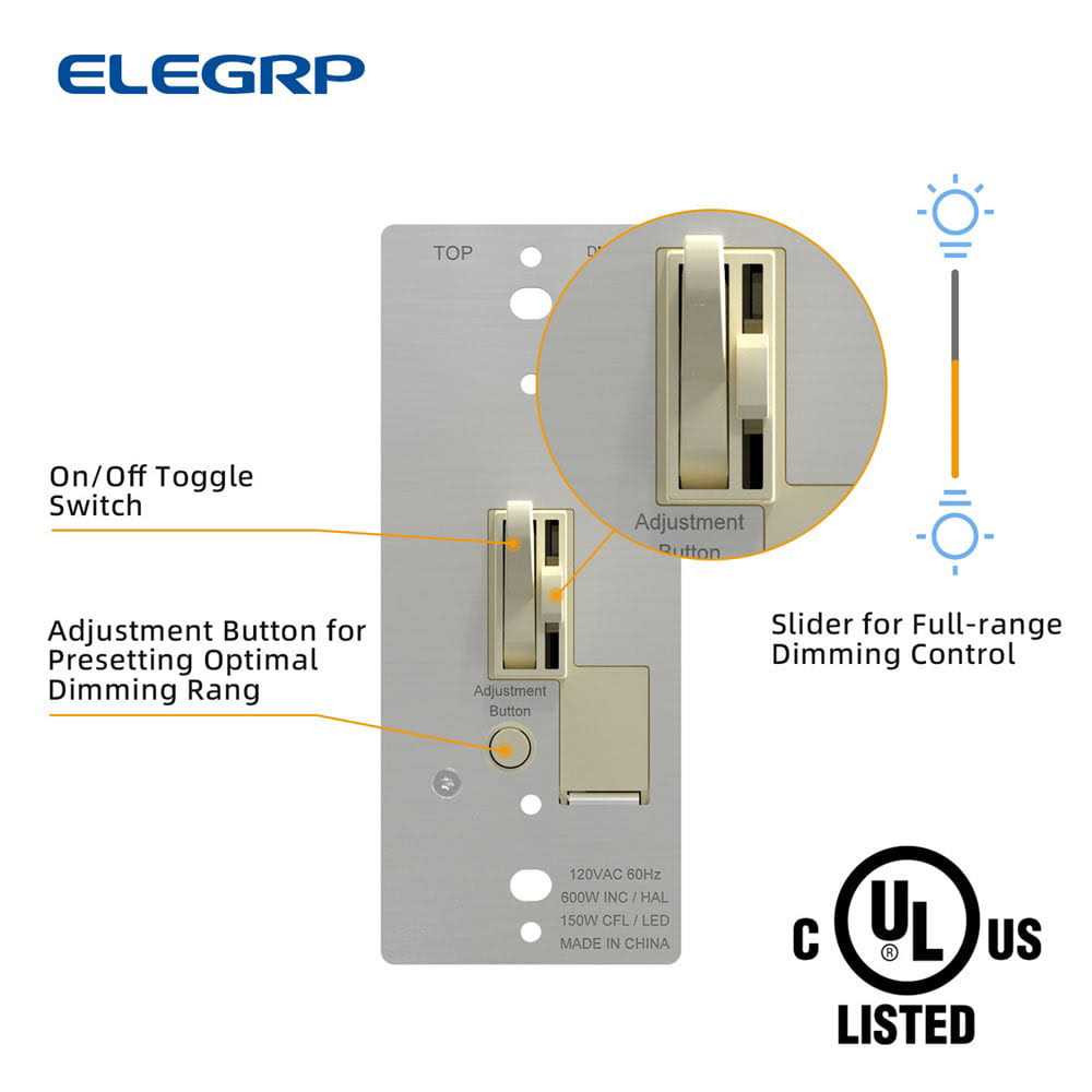 ELEGRP Slide Toggle Dimmer Switch DM101S - MT - Mrs Treak