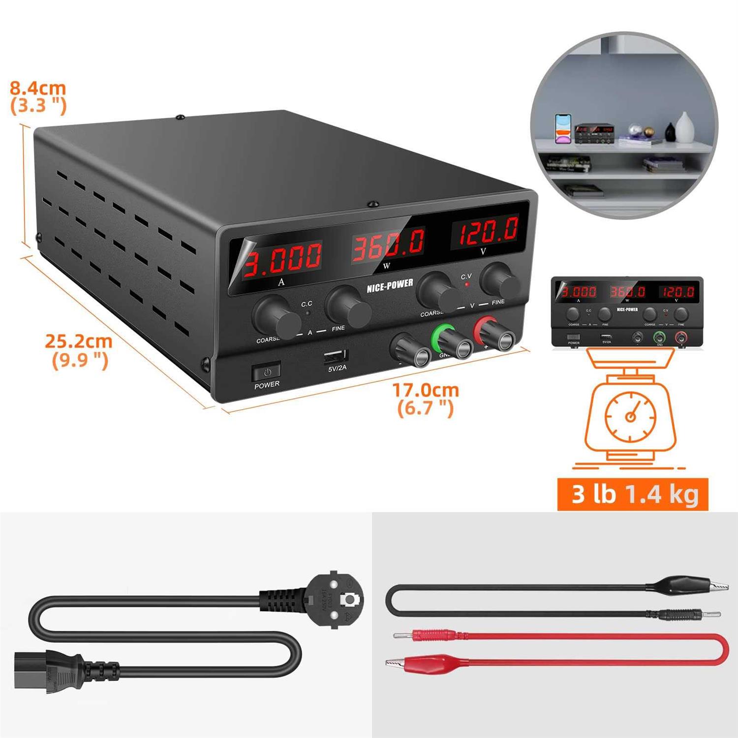NICE-Power Adjustable DC Power Supply 30v 5A Variable Switching Regulated High Precision 4-Digits LED Display 5V/2A USB Port Output & Input Power - MT - Mrs Treak