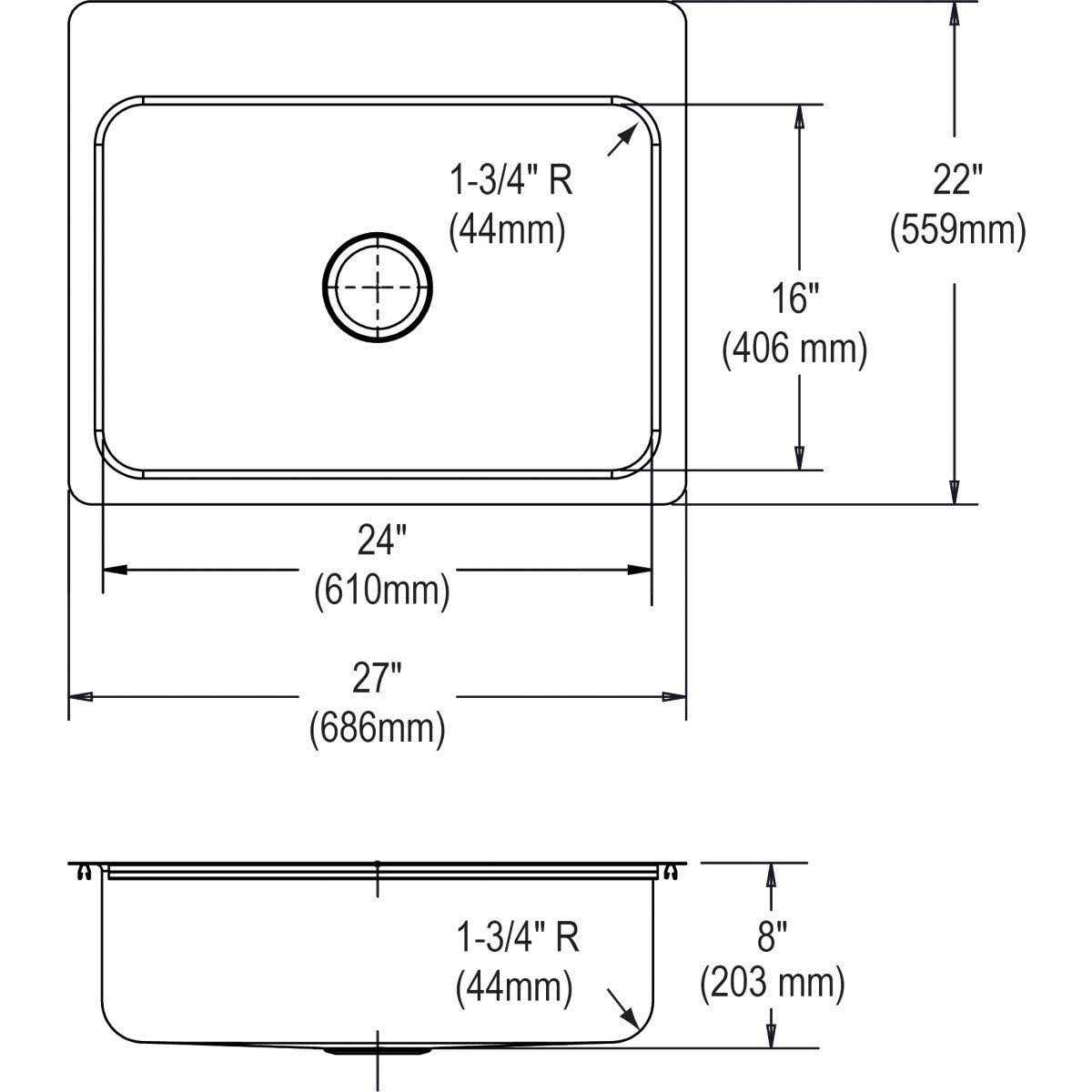 Elkay Dayton Stainless Steel 26-1/2 x 18-1/2 x 8 DXUH2416 - MT - Mrs Treak