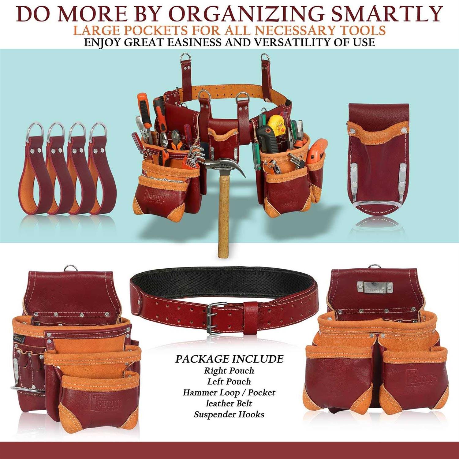 Trutuch Brown Leather Tool Belt Pouch Bag 17 Pockets - MT - Mrs Treak